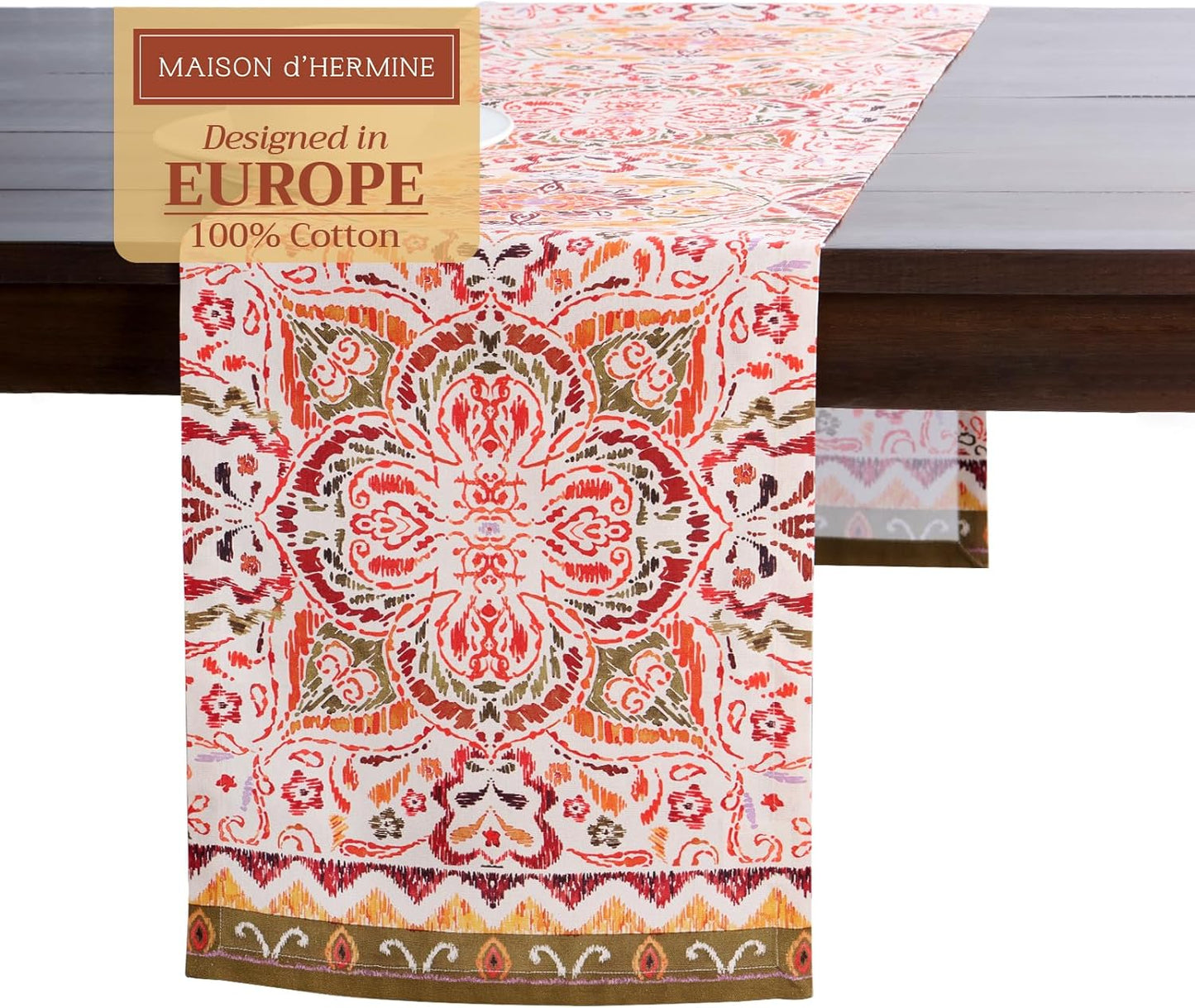 Maison d' Hermine Table Runner 100% Cotton Single Layer Table Runners 72 inches Long for Thanksgiving Christmas Decorations Home Kitchen Dining Party Wedding (Damask, 14.5" x 72")