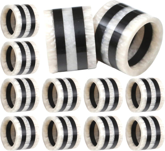 12-Pcs Epoxy Resin Napkin Rings - Handmade Elegant Napkin Holders for Table Décor, Dining, Weddings, Holidays & Special Events - Durable & Lightweight, Easy to Clean (Black White) - CLEENTABLE