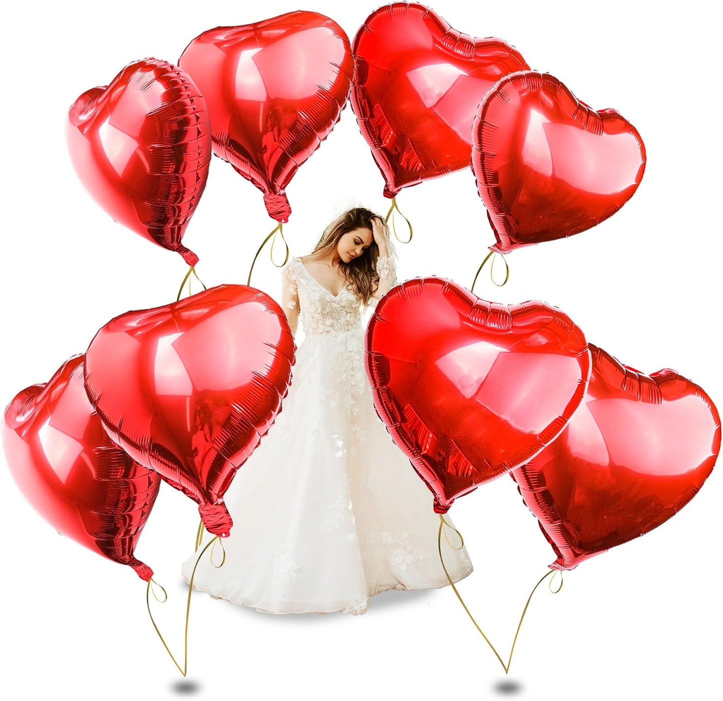 Big Red Heart Foil Balloons, Big Giant Jumbo Heart Shaped Mylar Aluminium Decoration for Girl Valentine's Day Surprise Birthday Wedding (Red, 32" Pack of 8)