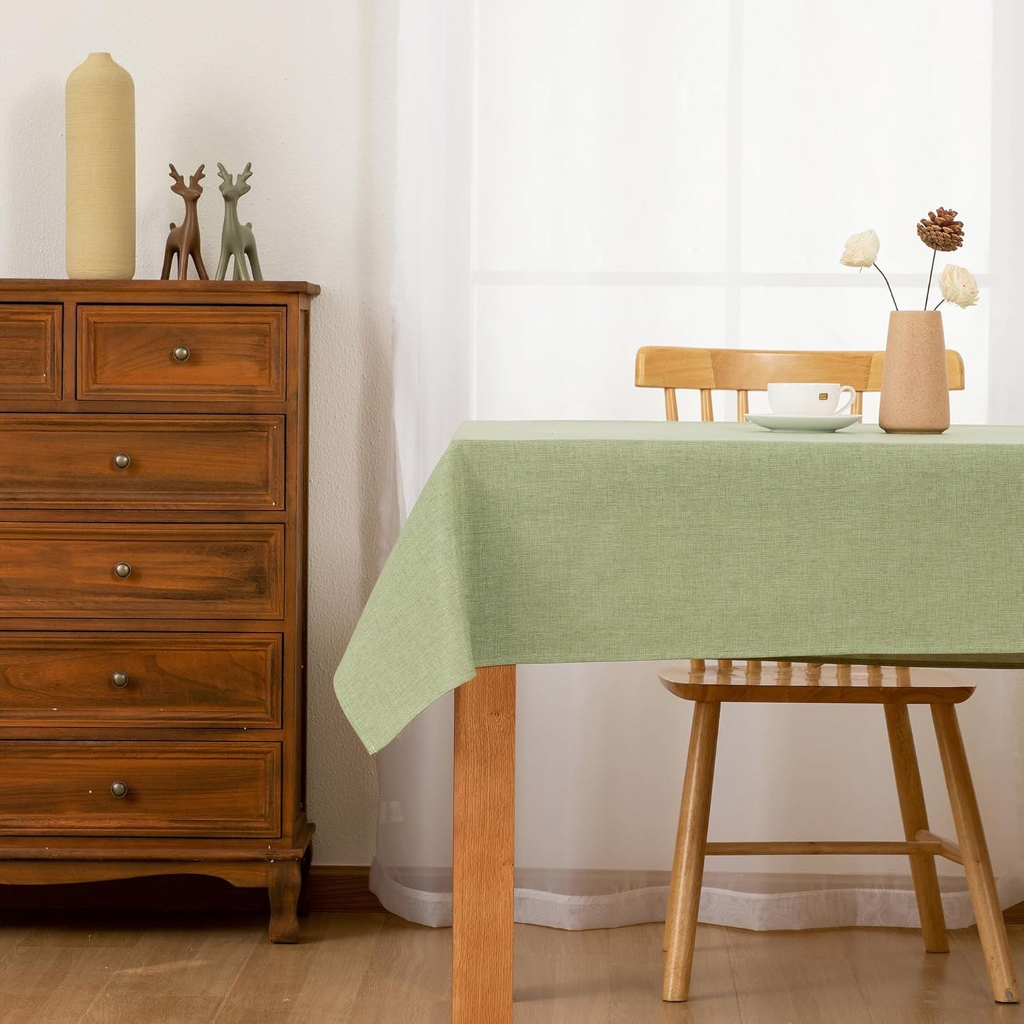 Hiasan 2 Pack Faux Linen Rectangle Tablecloth - Wrinkle and Stain Resistant Washable Table Cloth for Kitchen Dining Room Holiday Table Cover for Party Dinner, Green, 54 x 80 Inch