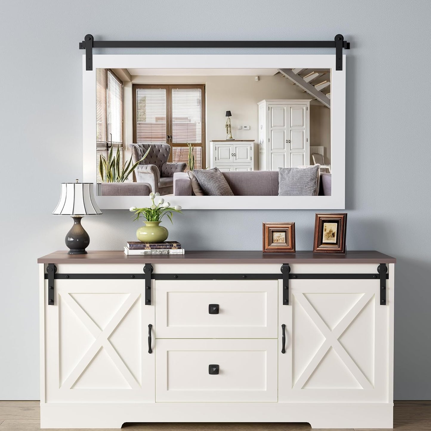 COGOOD Farmhouse Bathroom Mirror - 49 x 30 Large Rectangle Barn Door Mirror for Vanity, Bedroom, Living Room Wall Decor (Pure White)