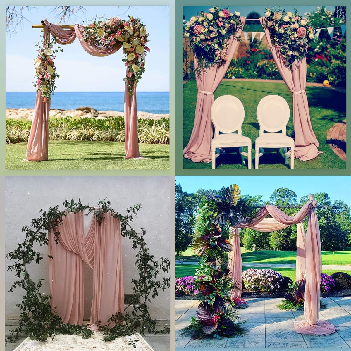 Socomi 29" x 19Ftt Wedding Arch Draping Fabric 2 Panels Dusty Rose Sheer Chiffon Curtain Drapes 6 Yards for Wedding Ceremony Birthday Party Decoration