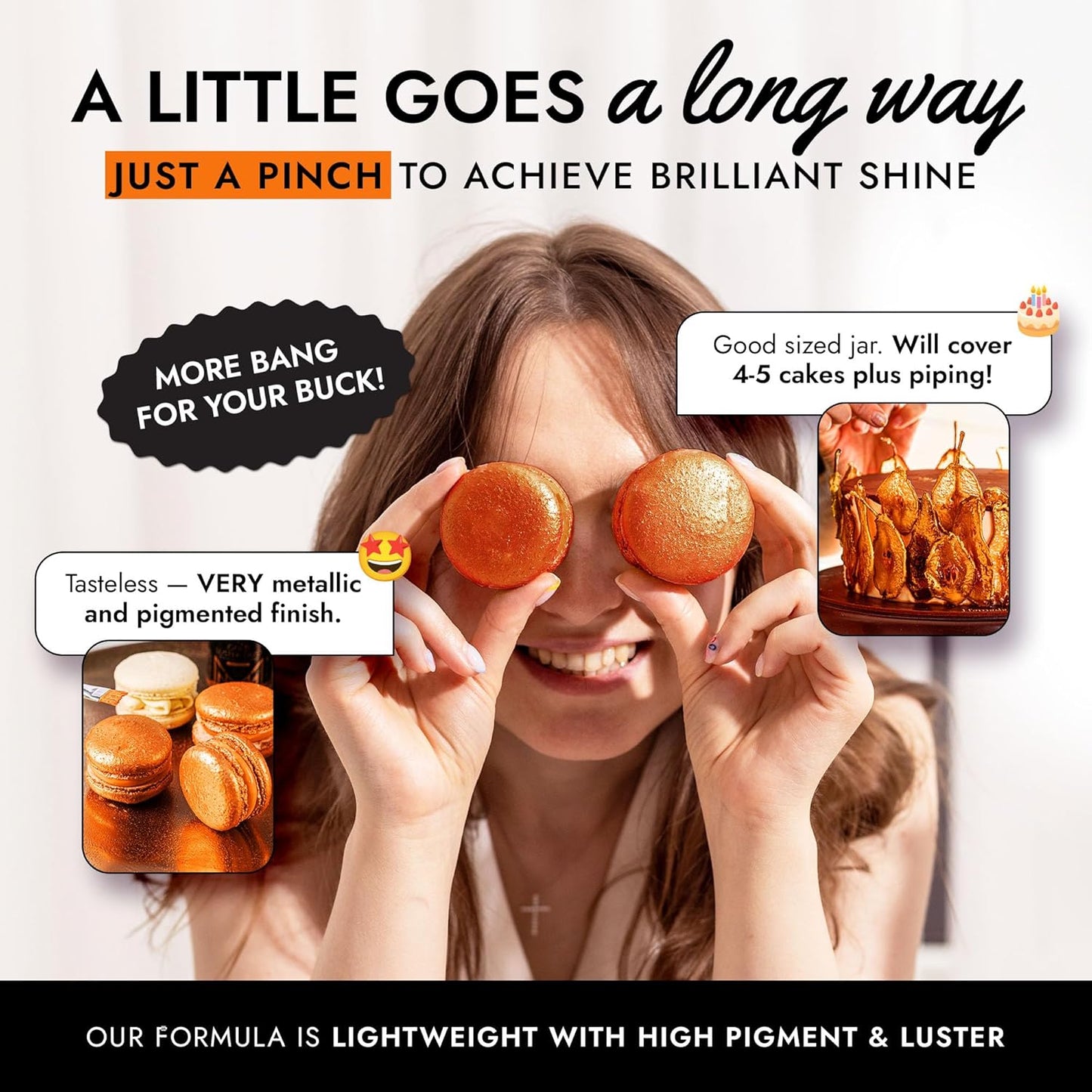 MONÉGASQUE Orange Edible Glitter for Drinks 7g – Edible Glitter for Cakes & Cocktails - Orange Luster Dust for Cocktail, Halloween Cake, & Strawberries - Drink, Food Decorations, Cake Decorating Spray