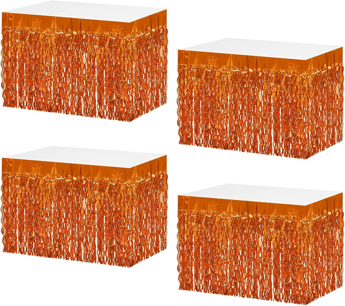 4P Wavy Metallic Tinsel Foil Fringe Table Skirts for Rectangle Tables Backdrop Garland Curtains for Parade Floats Wedding Birthday Parties Decoration Graduation 2025 Christmas (Orange)