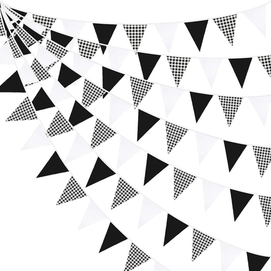 32Ft Black Party Decorations Black Buffalo Plaid Checkered White Triangle Flag Gingham Pennant Bunting Fabric Garland for Racing Car Party BBQ Birthday Wedding Carnival Picnic Outdoor Home Decor