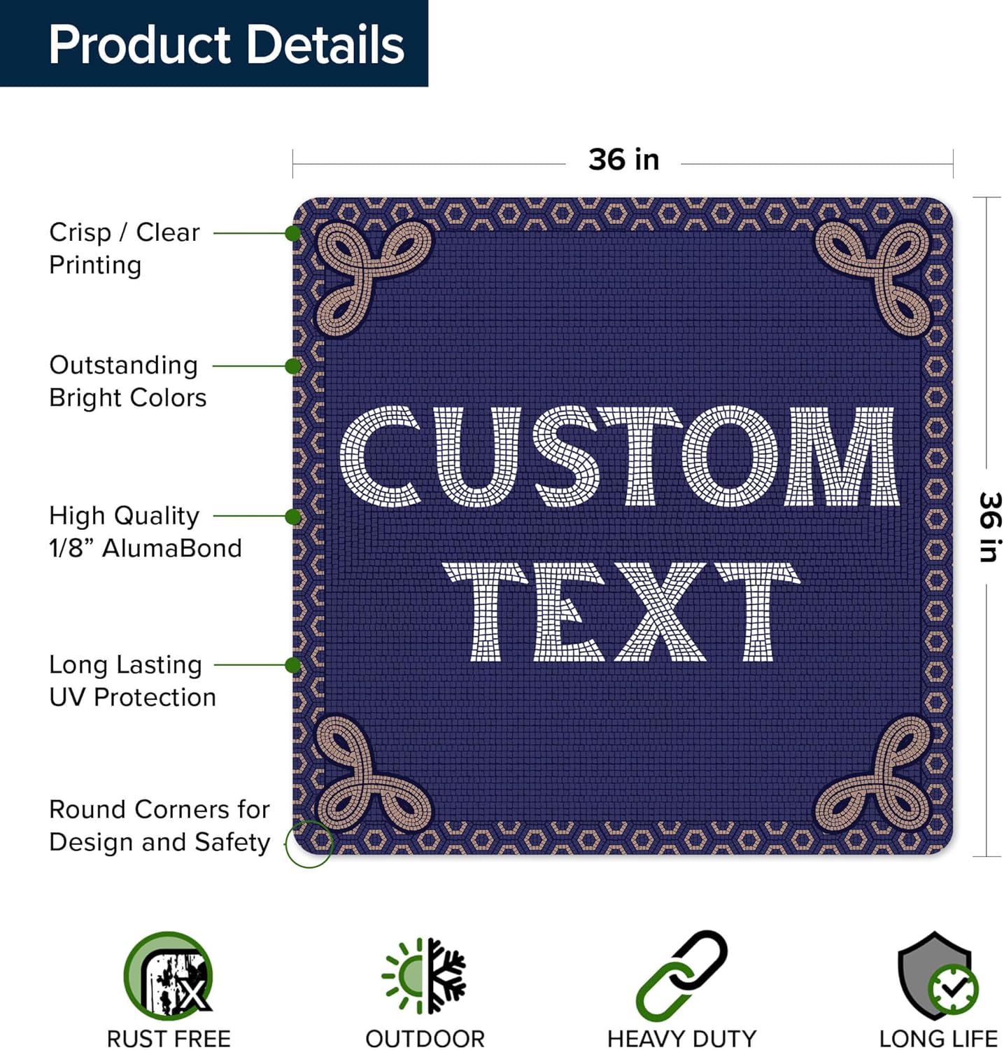 Custom Sign, Custom Street Sign, 11 Font Colors, 13 Font Styles, 4 Hole Options, 22 Sizes, 36x36 Inches, Rust Free DiBound, Fade Resistant, Made in USA by My Sign Center (Fauxsaic 1)