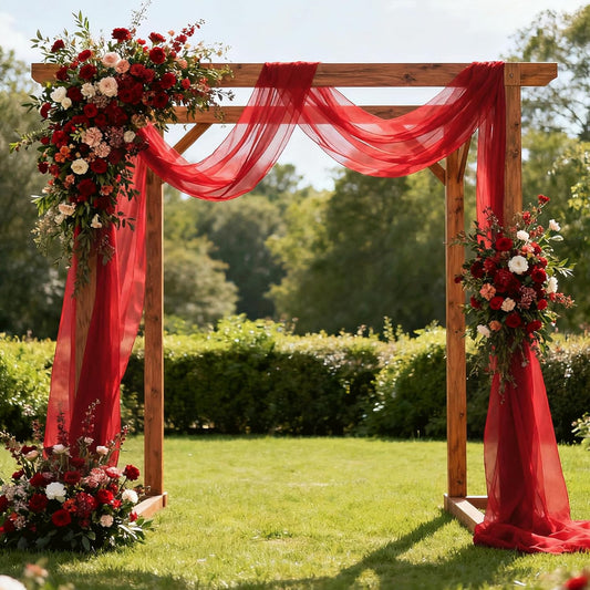 Wedding Arch Draping Fabric 29" x 18 FT Red Sheer Chiffon Outdoor Curtain Drapes for Wedding Birthday Party Ceremony Decor(1 Panel, Red)