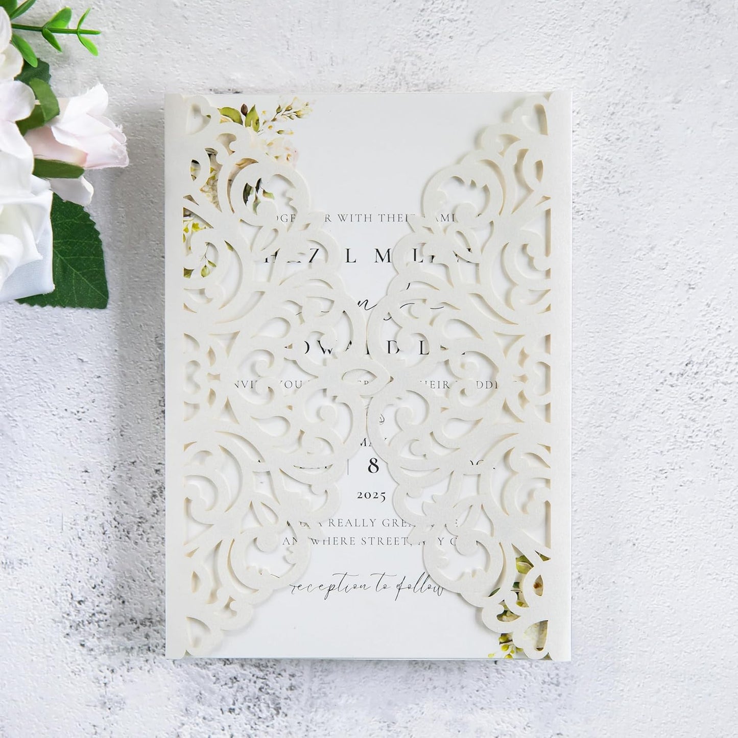 20Pcs Ivory Laser Cut Invitation Cards With Blank Inner Sheets for Wedding Cards Bridal Shower Engagement Quinceanera Invitation (No Envelopes)
