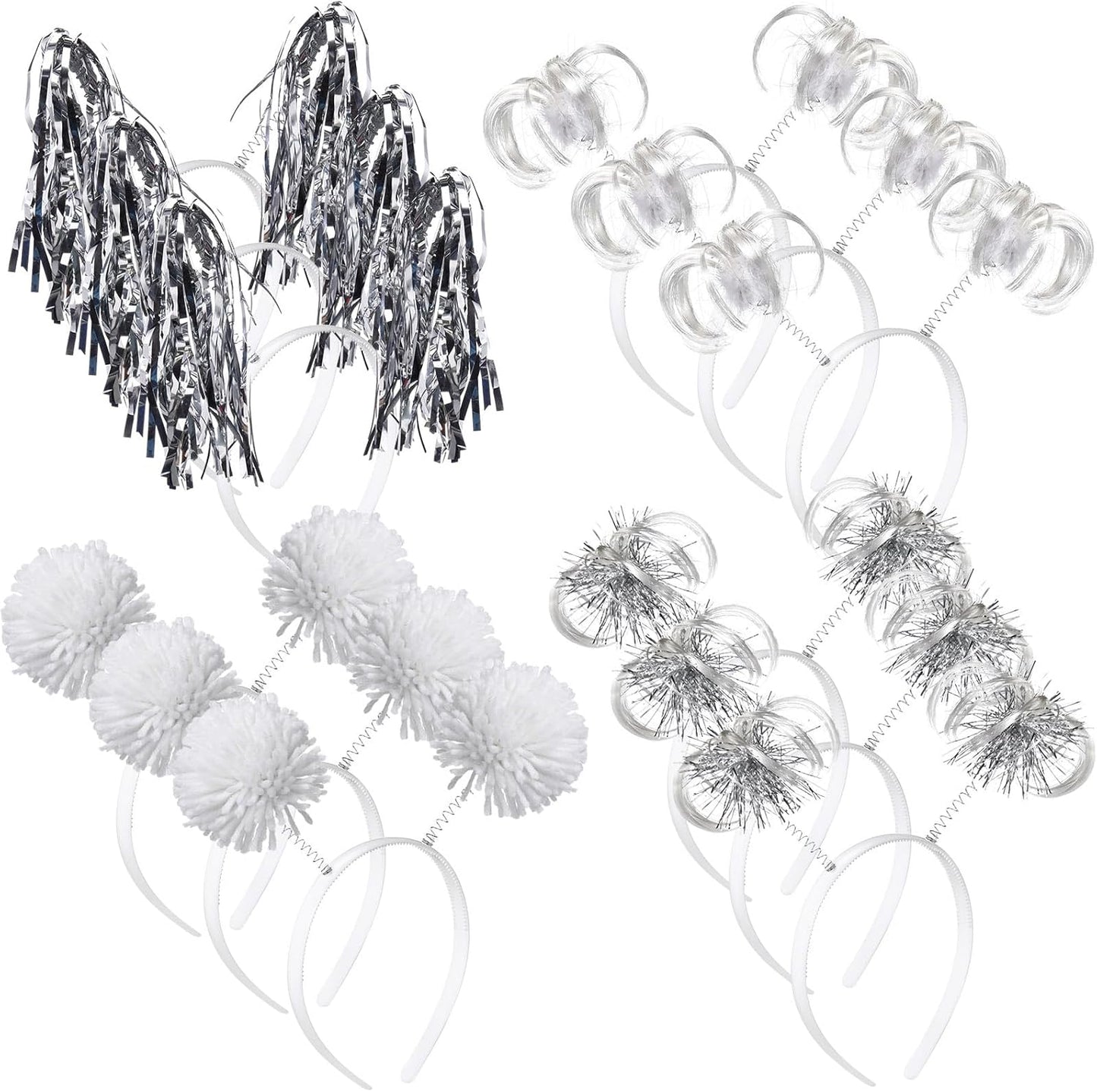 Censen 12 Pcs Halloween Pom Pom Party Headbands Tinsel Ponytails Spirit Head Bopper Headwear for Christmas Birthday Holiday