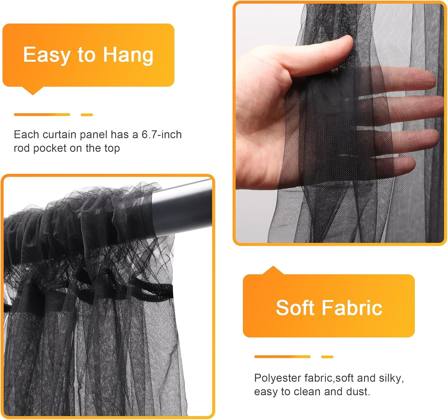 Fomcet Black Tulle Backdrop Curtains with Lights String 10FT X 8FT Sheer Curtain with Lights Tulle Curtains Backdrop for Wedding Birthday Party Baby Shower Photo Shoot (2 Panels 5x8FT)