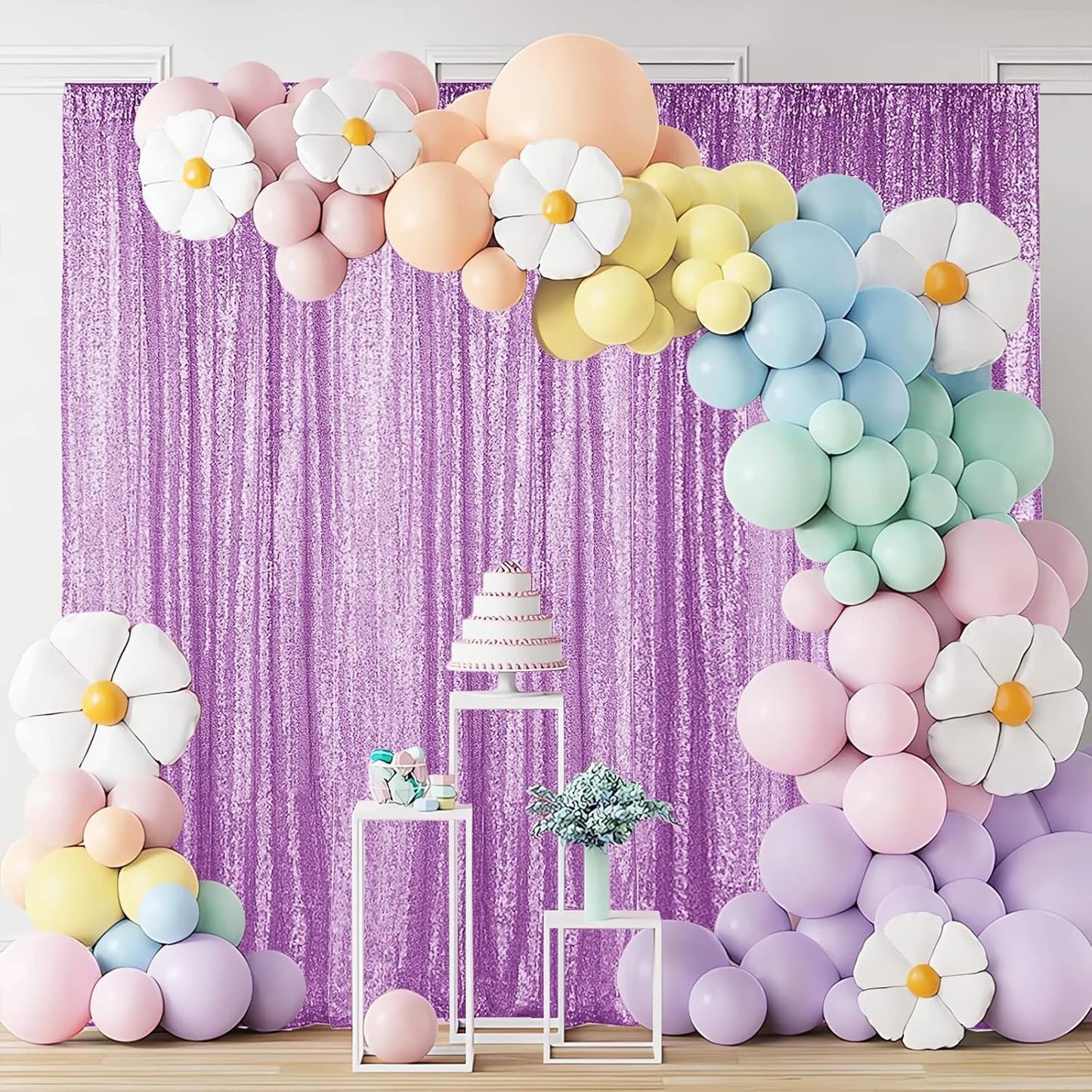 Hahuho Lavender Sequin Backdrop Curtain, 2PCS 2FTx8FT Glitter Backdrop Curtain for Parties, Christmas, Wedding, Party Decoration（2 Panels, 2FT x 8FT, Lavender