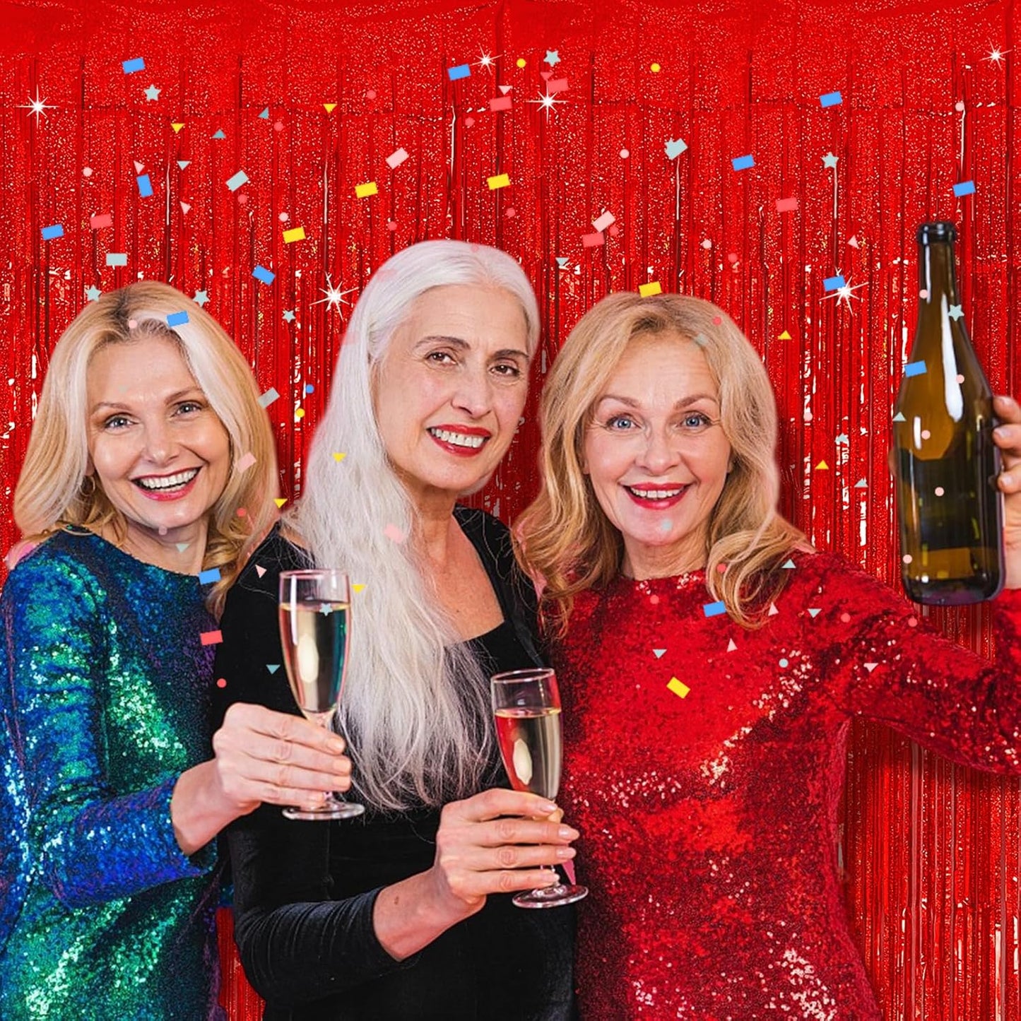 Tinsel Curtain Party Backdrop Red Birthday Decorations 2 Packs Glitter Foil Fringe Curtain Party Decor Streamers Photo Booth for Birthday Christmas Wedding Halloween Graduation Decorations