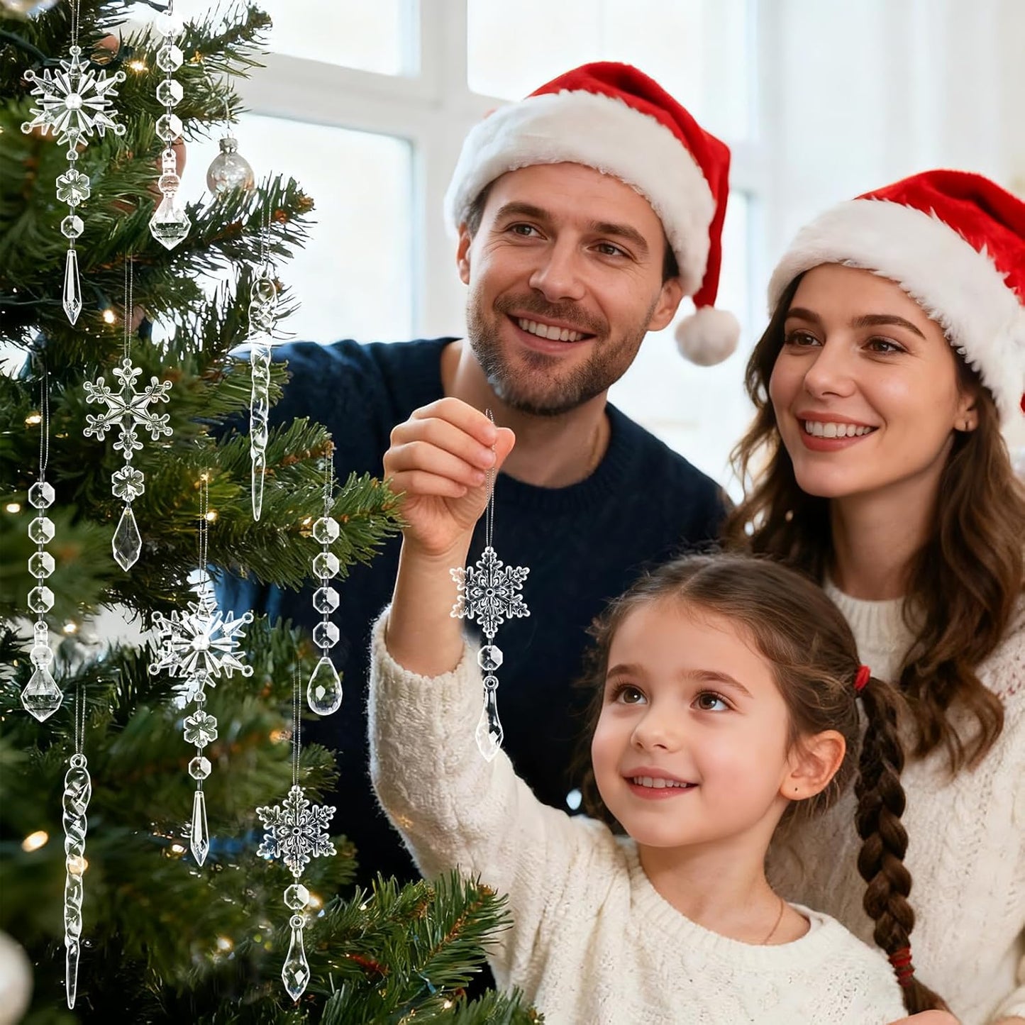 30pcs Christmas Ornaments Set for Tree- Hanging Acrylic Crystal Snowflake Icicle Drop Christmas Decorations for Winter Christmas Tree New Year Party Supplies