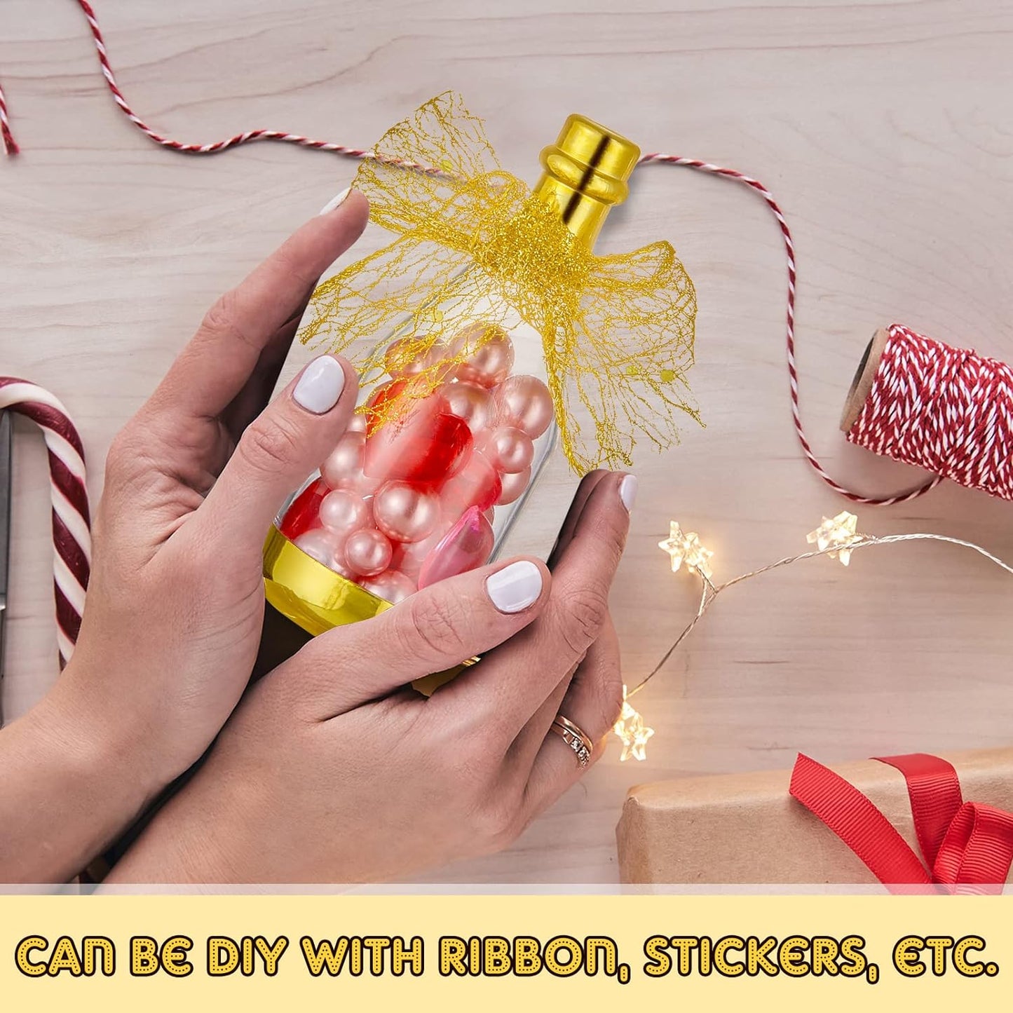 Cunhill 18 Pieces Mini Champagne Bottles Container Bulk Plastic Small Champagne Candy Bottles DIY Favor Mini Candy Jars Wedding Favors for Wedding Bridal Baby Shower Birthday(Clear and Gold)