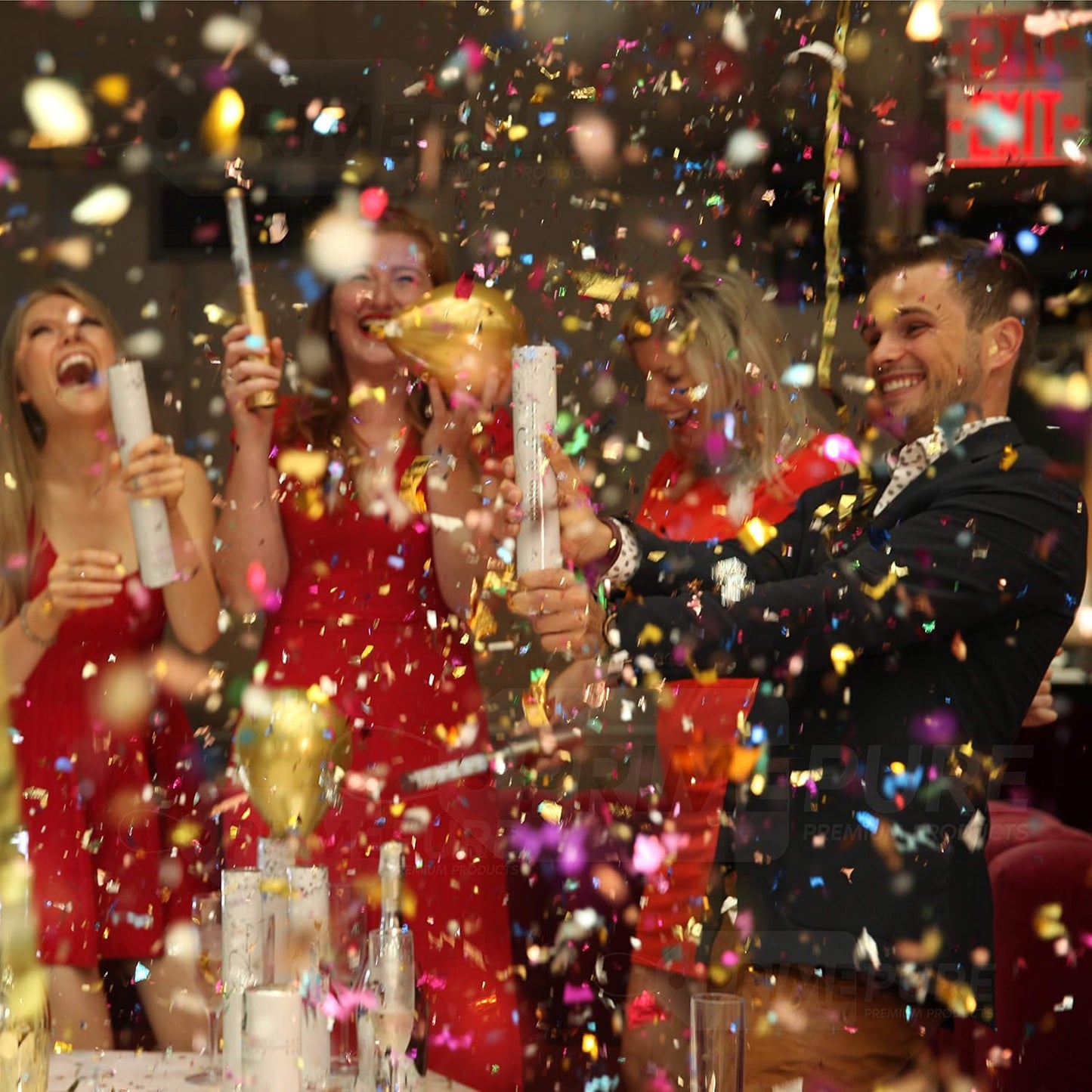 PrimePure Confetti Cannon Party Poppers - Metallic Foil Multicolor Confetti Poppers - 2 Pack - Easy-to-Use Party Cannon - Glitter Bomb Sparkle Pop Gun for Graduation, Birthday, Celebration, Prank