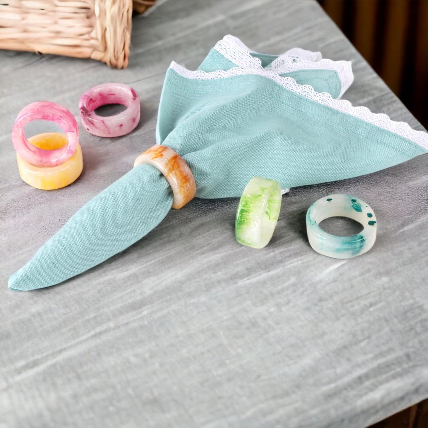 Set of 12 Epoxy Resin Napkin Rings - Colorful Napkin Ring Holders 1.5" Napkin Rings for Christmas Party Decoration, Dinning Table, Family Gatherings, Table Décor(Multi Pastel)- ALPHA Living HOME