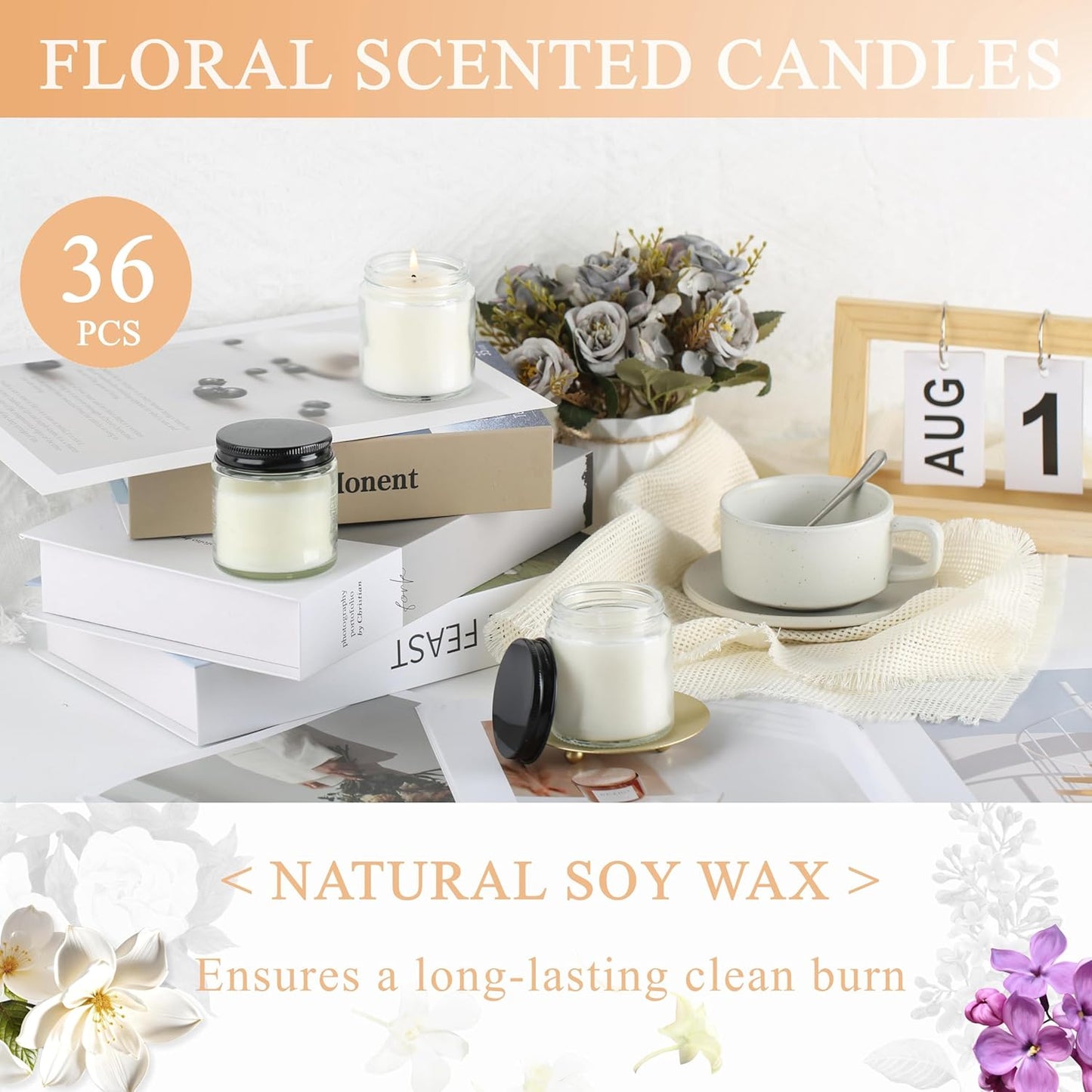 ACITHGL 36 Pcs 4oz Mini Mason Jar Candles Small Scented Candles Bulk Aromatherapy Ideal Souvenir Favors for Wedding Birthday Party (Vanilla, Lilac, Gardenia, Black)