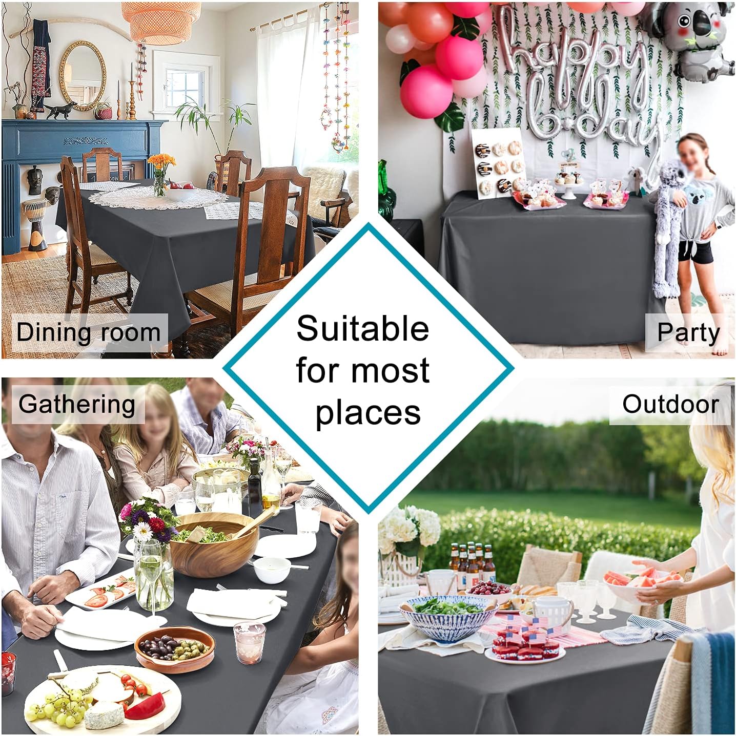 Hiasan Rectangle Tablecloth Grey - Wrinkle Resistant and Waterproof Washable Polyester Fabric Table Cloth for Dining Party and Outdoor Use, 70 x 108 Inch