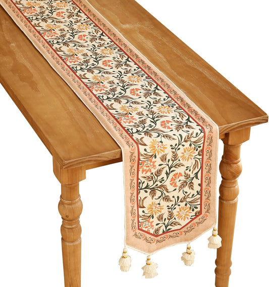 ISAENNE Designer French Elegant Linen Table Runner 102 Inches Long,Farmhouse Lily Pattern Decor Table Runners for Dining Tables,Thanksgiving,Kitchen Tables,Christmas,12"*102"-Aurora A