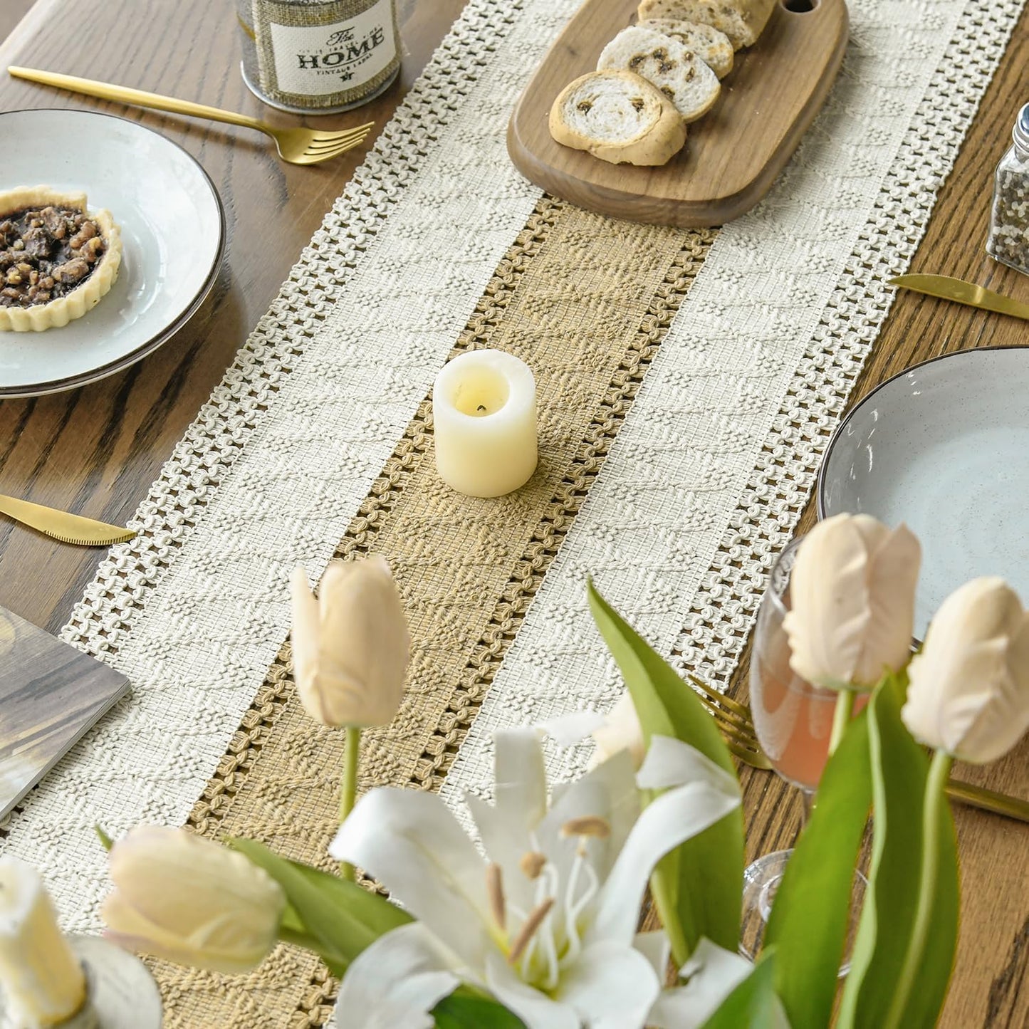 Artoid Mode Burlap Brown Farmhouse Rustic Table Runner, Seasonal Holiday Hollow Kitchen Dining Table Decoration for Home Party Decor 12x60 Inch