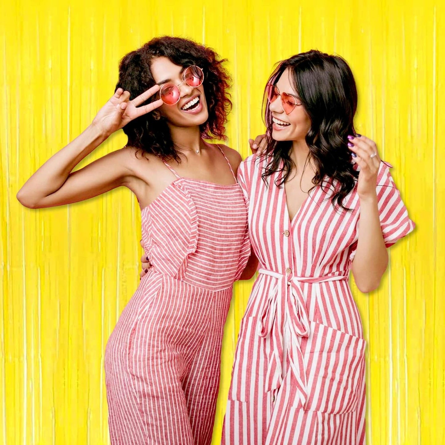 6 Pack Macaron Yellow Foil Fringe Curtains Backdrop, 3.28 x 8.2 Ft Metallic Streamers Tinsel Curtains Background for Photo Booth, Birthday, Weddings, Carnivals, Graduation, Themed Party Decorations