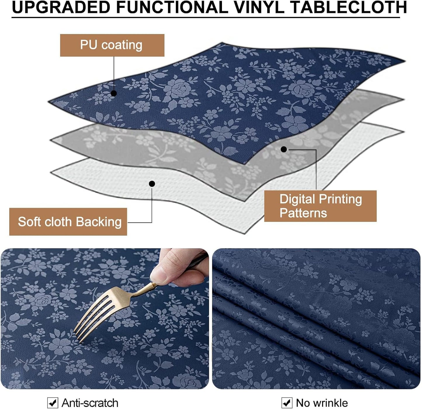 Smiry Rectangle Table Cloth, Waterproof Heavy Duty Vinyl Tablecloths, Wipeable Washable Table Cover for Kitchen and Dining Room (Navy Blue, 54" X 78")