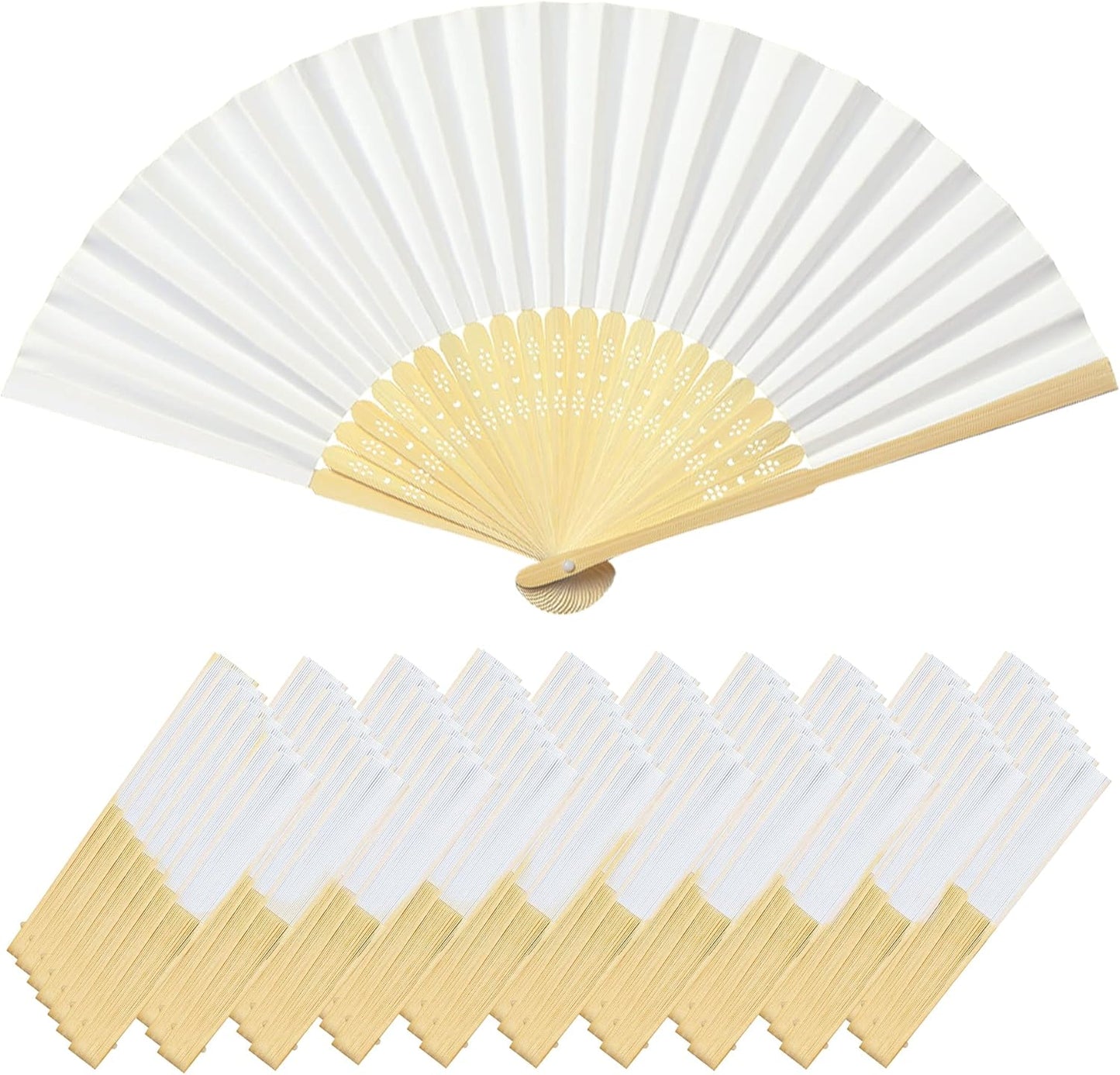 Coucoland 30 Pcs White Bamboo Folding Handheld Fan Hand fan for Wedding Home Decoration Party Favors Bridal Dancing Party