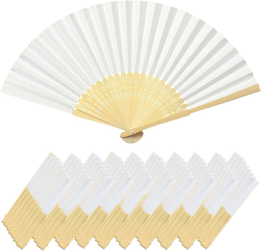 Coucoland 30 Pcs White Bamboo Folding Handheld Fan Hand fan for Wedding Home Decoration Party Favors Bridal Dancing Party
