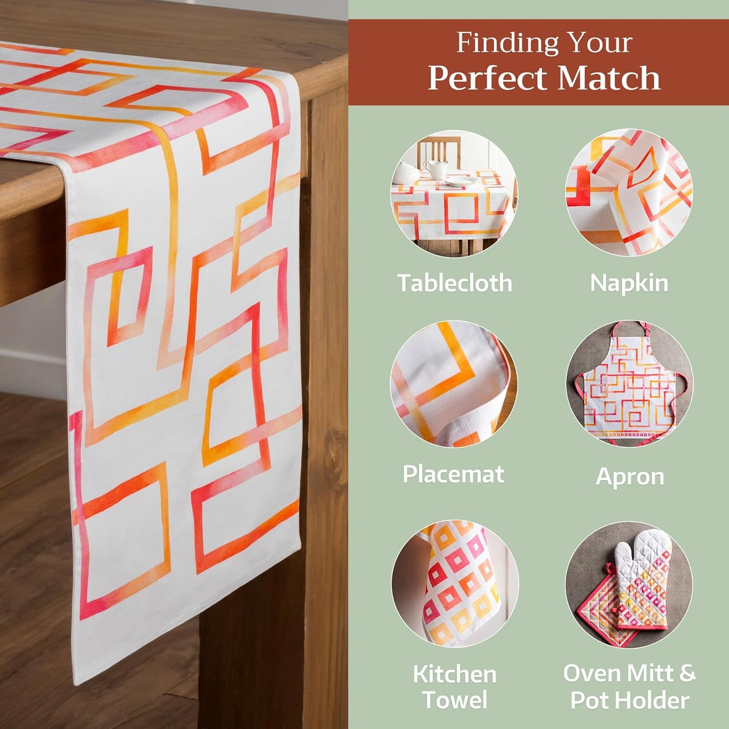 Maison d' Hermine Table Runner 100% Cotton Double Layer Table Runners 108 inches Long Decorative for Home Kitchen Dining Party Wedding Bridal Shower Spring Summer (Summer Maze, 14.50" x 108")