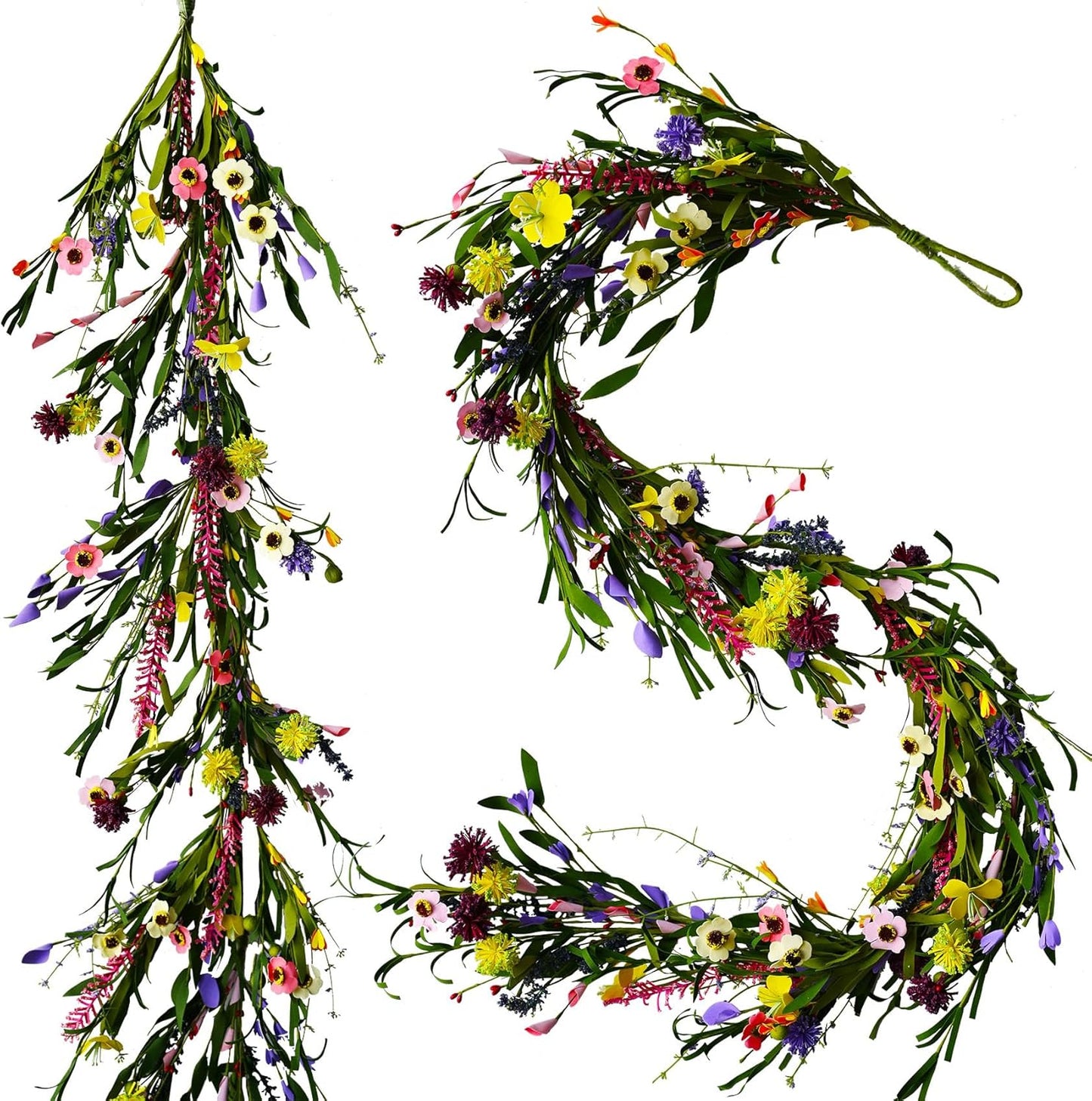 2PCS Artificial Wildflower Garland, 6FT Faux Flower Hanging Vine, Purple Flowers Ivy, Spring Summer Garland with Eucalyptus Lavender Vine for Sign Board Party Home Decor