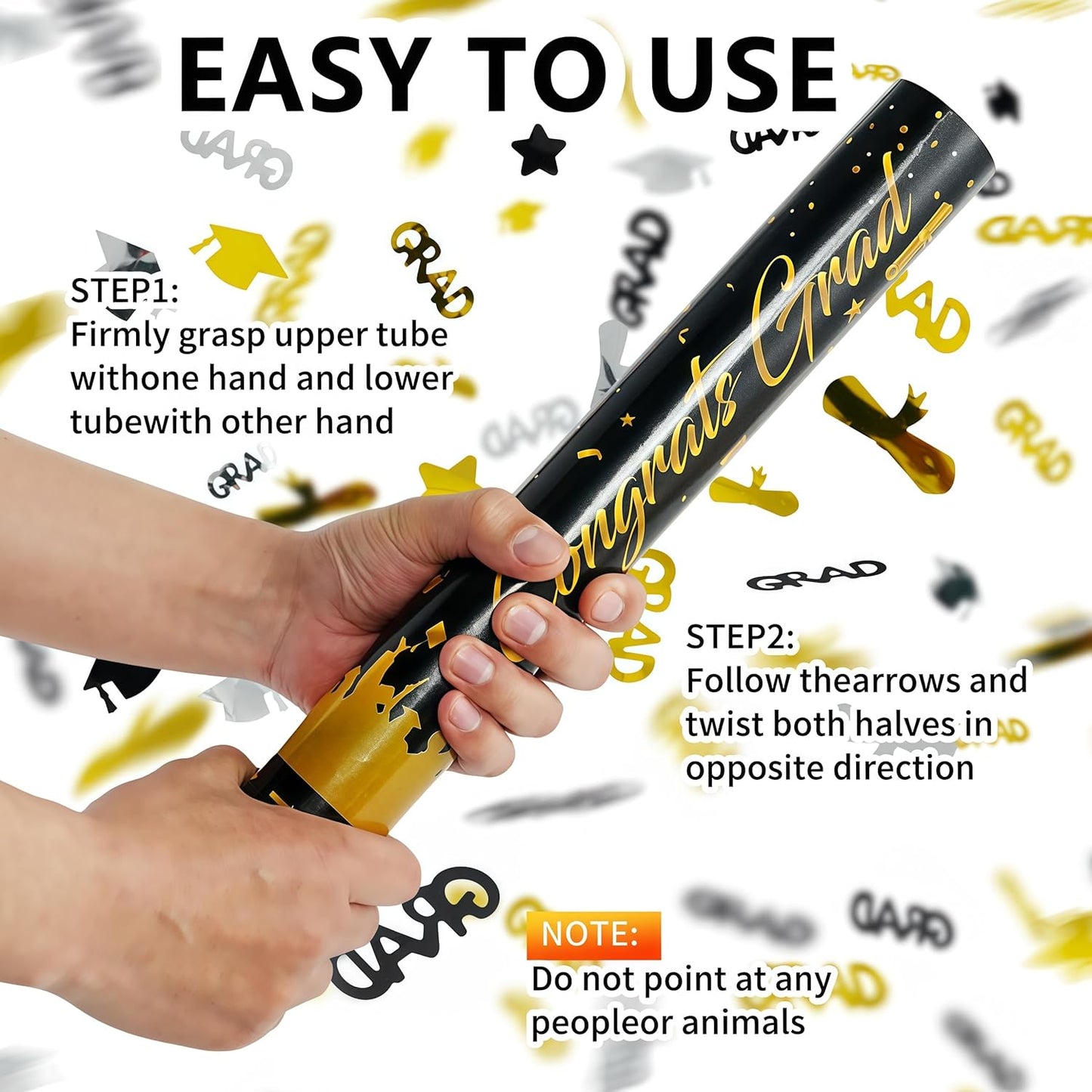 16 inch Graduation Confetti Poppers,Confettis Cannons Bulk with Diploma GRAD Star&Cap Design for Graduation Ceremony Party Favor Supplies,Class Toss Ceremony,Class of 2025 Confetti (2Pack)