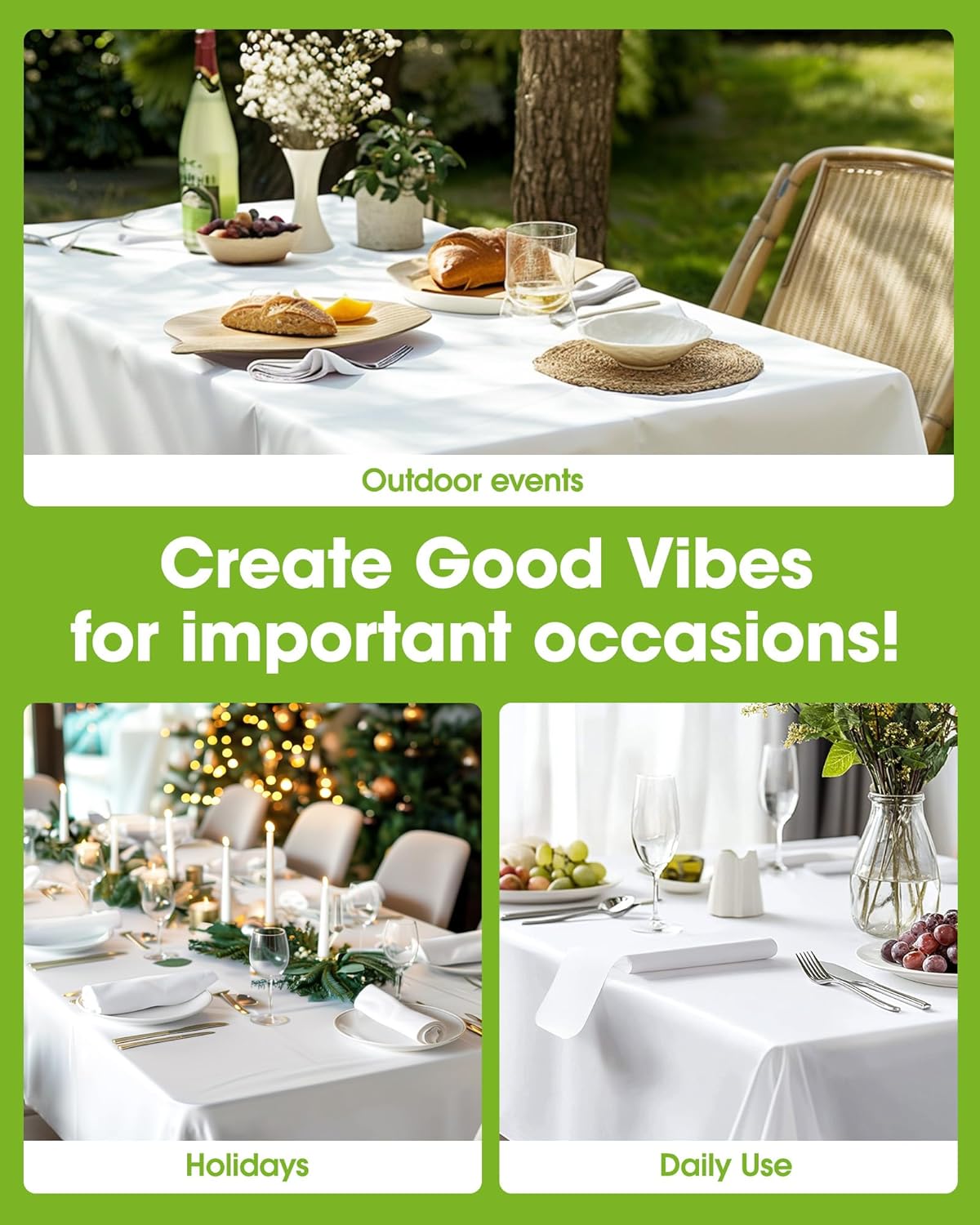 Pureegg Plastic Table Cloth Disposable 10 Pack, 54 x 108 Inch Table Cloths, Party, Picnic, Wedding, Decorative Tablecloths, Rectangle, White Plastic Cover, Leakproof & Sturdy, White