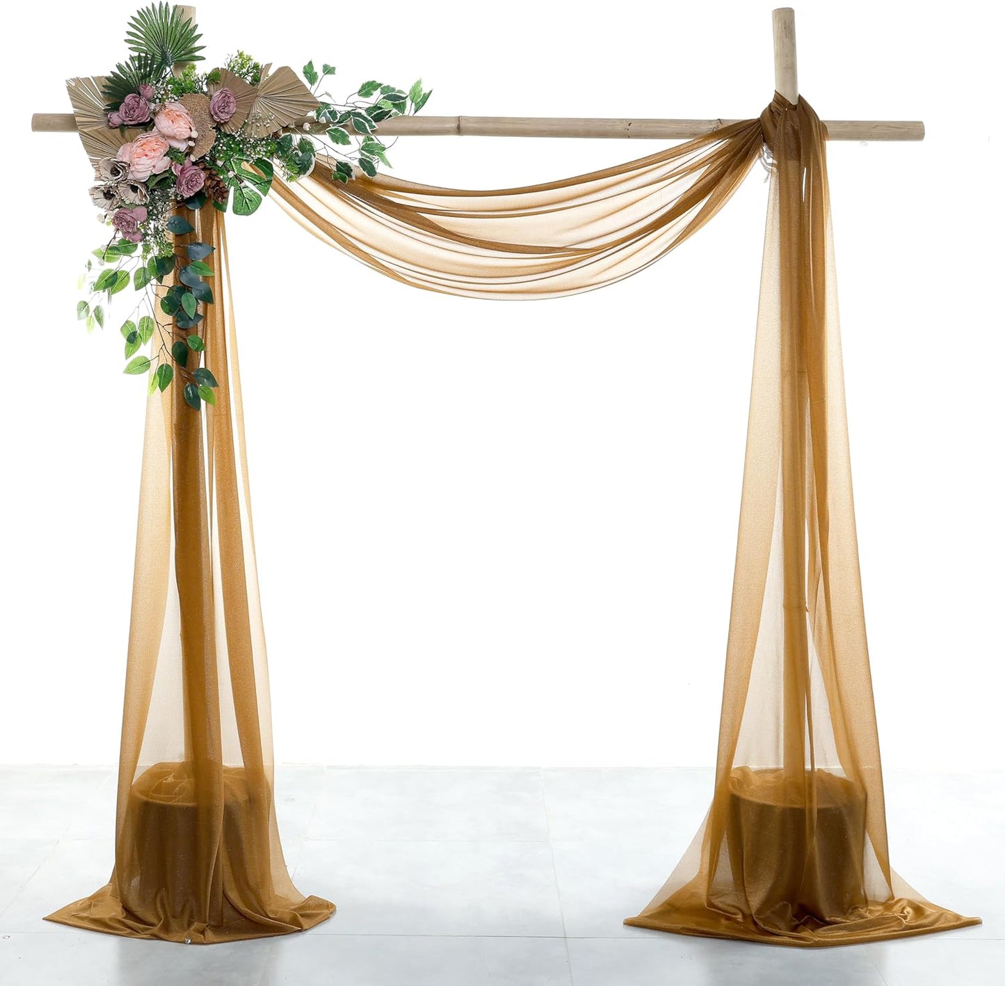 VDS Pack of 2 Panel (30 Inch X 30 Feet) Wedding Arch Draping Fabric Sheer Chiffon Fabric Drapery for Wedding Ceremony Reception Swag Backdrop Canopy Chuppah ARBO Altars Decoration (Mocha)