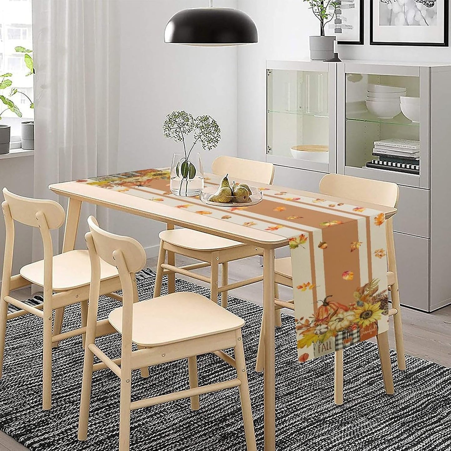 Autumn Table Runner,Thanksgiving Fall Pumpkin Leaves Floral Table Cloth for Kitchen Dining Table Decoration Home Party Decor 13x108 Inch