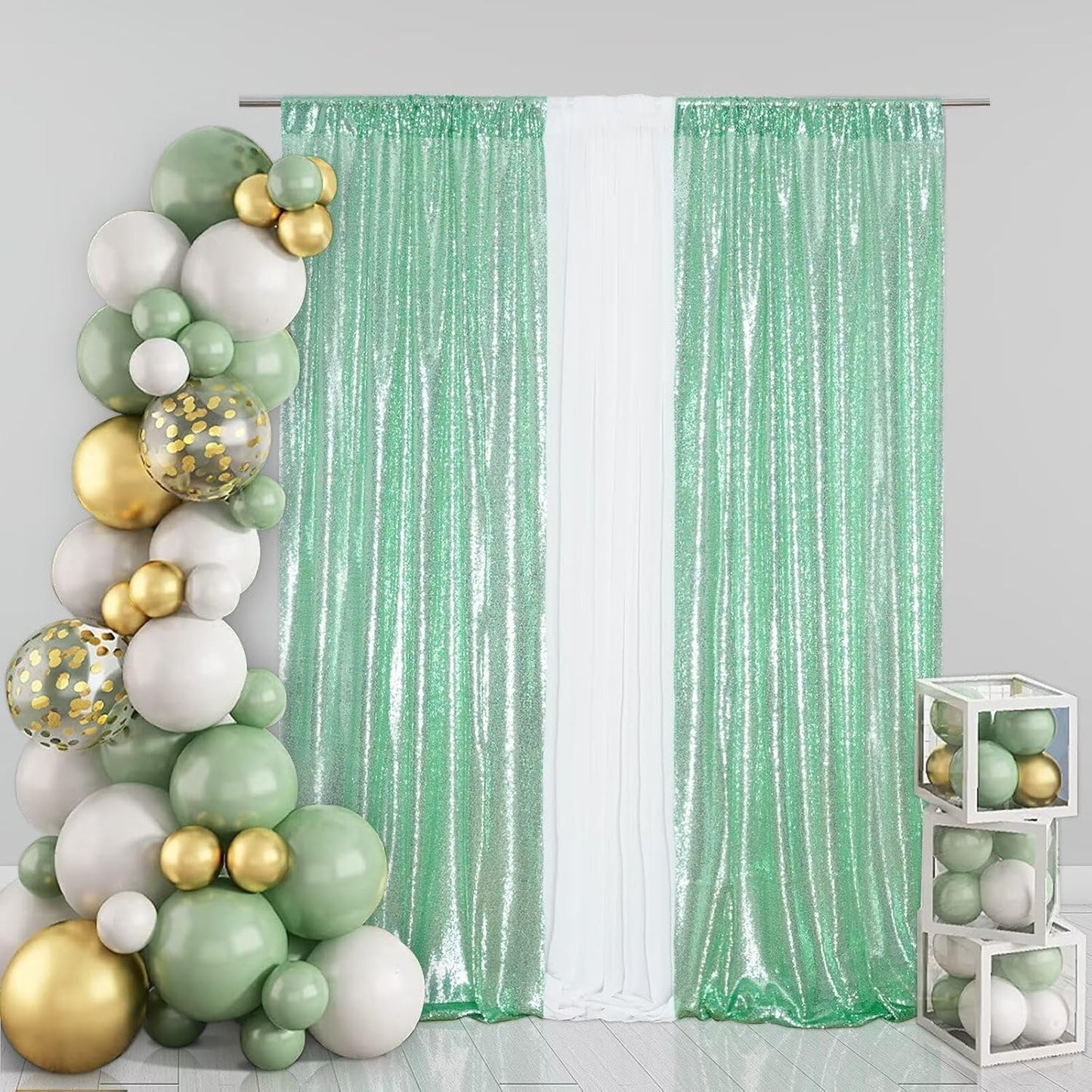 Eternal Beauty Sequin Backdrop Curtains, 2x8 Ft-2 Panels Mint Green Back Drop for Shimmer Photography Party Wedding Birthday Decor