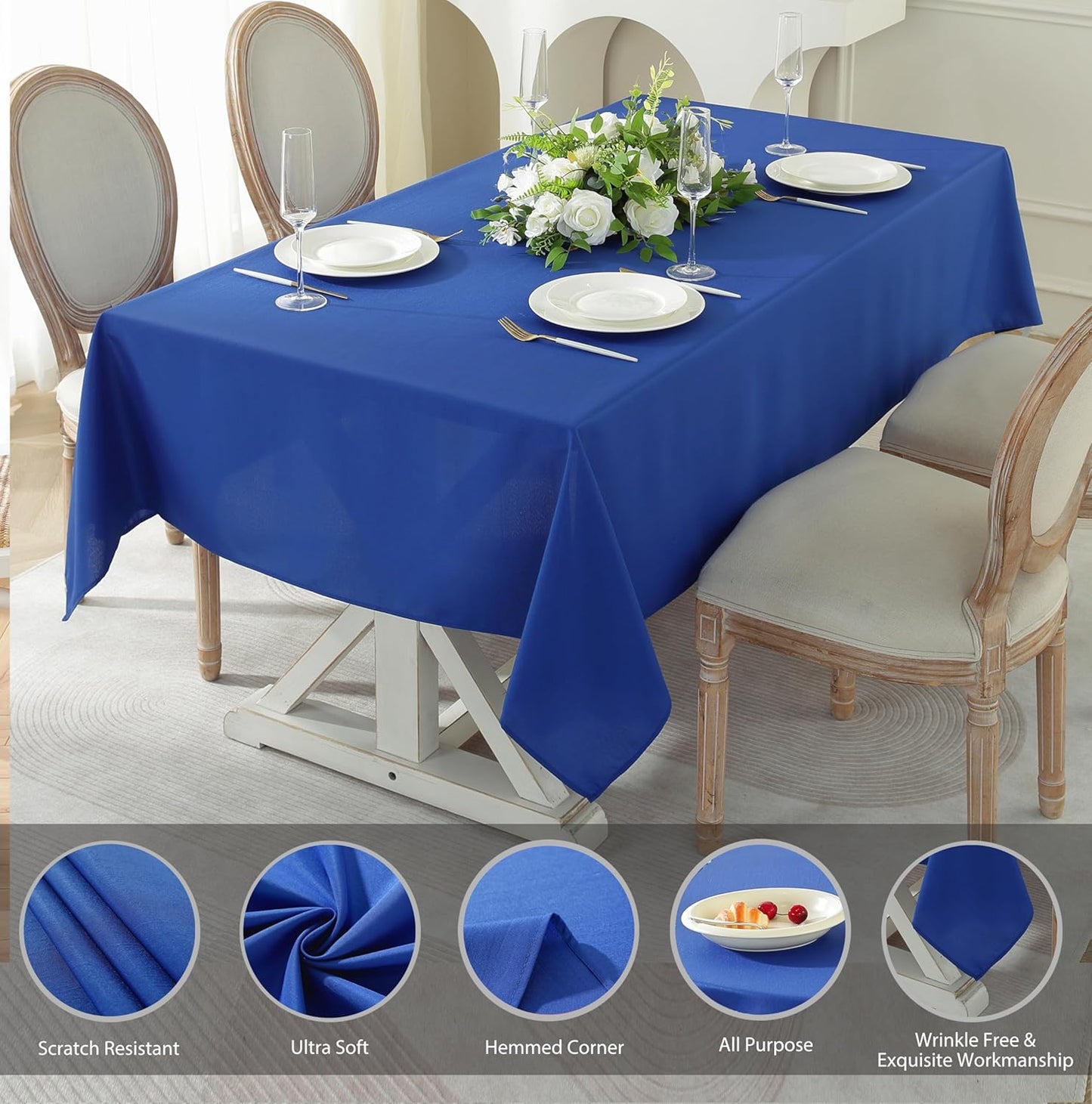Craft And Party Rectangle Tablecloth, 70 x 108 Inch Royal Blue Tablecloth, Polyester Fabric Washable Table Cloth for Home, Party, Wedding or Restaurant Use.