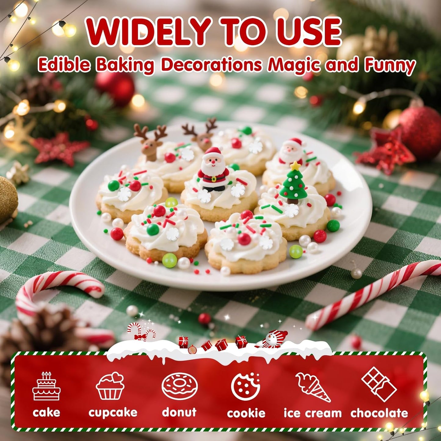 Christmas Snowy Night Sprinkles for Cake Decorating,130g White Snowflake and Red White Green Pearls and Jimmies Mix,Edible Sugar Holiday sprinkle for Cupcake Toppers, Cookie, Ice Cream Decorations Christmas Party