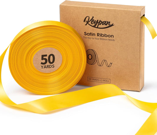 Yellow Ribbon 7/8 Inch x 50 Yards Double-Faced Satin Ribbons for Crafts Gift Wrapping Flower Bouquet Wedding Paper Holiday Decorating