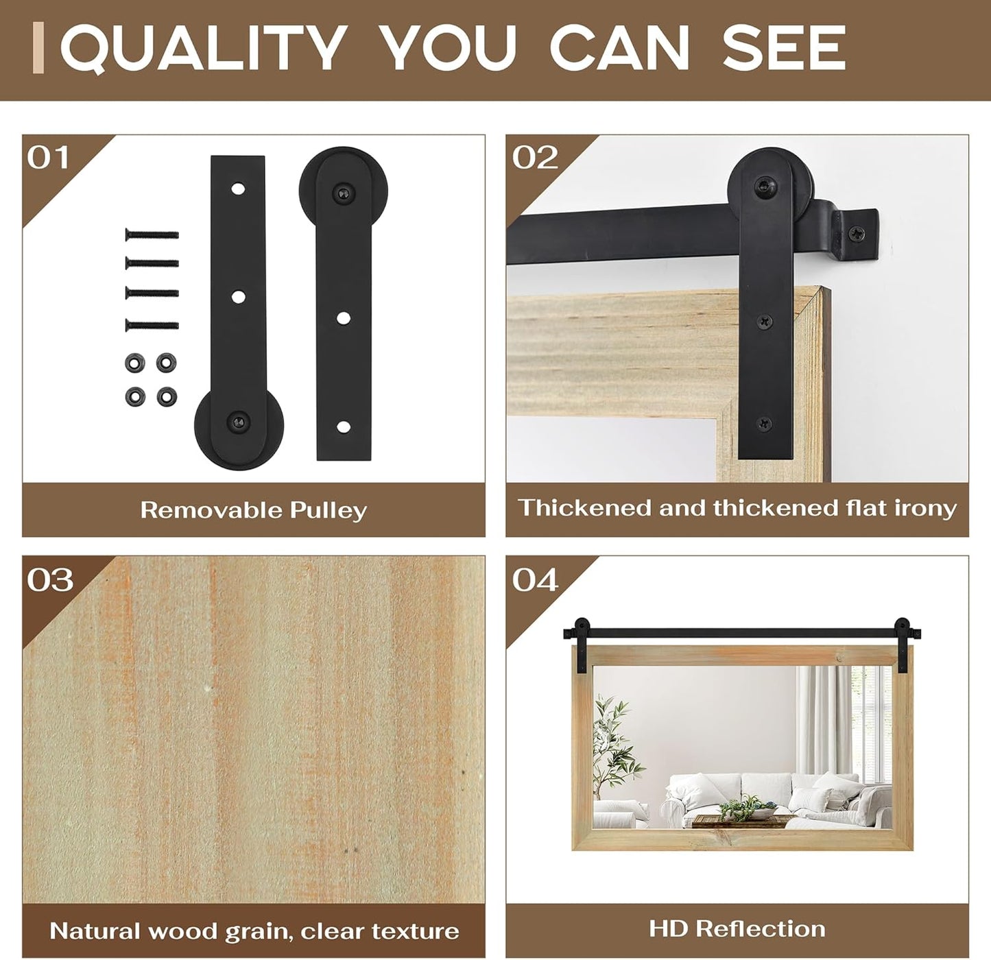 COGOOD Farmhouse Barn Door Mirror - 41 x 26 Rustic Wood Framed Wall Mirror for Bathroom, Living Room, Entryway Wall Decor (Burlywood)