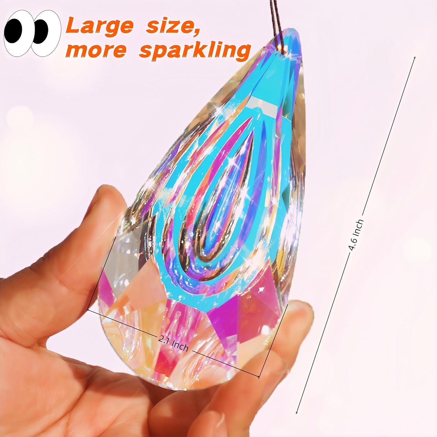 2 Pack Hanging Droplet Shape Chandelier Crystal Prisms（4.6‘’*2.1‘’） - Suncatcher Pendants for Windows, Chandelier Parts, Rainbow Maker - Create Colorful Light Reflections for Home, Garden, Christmas
