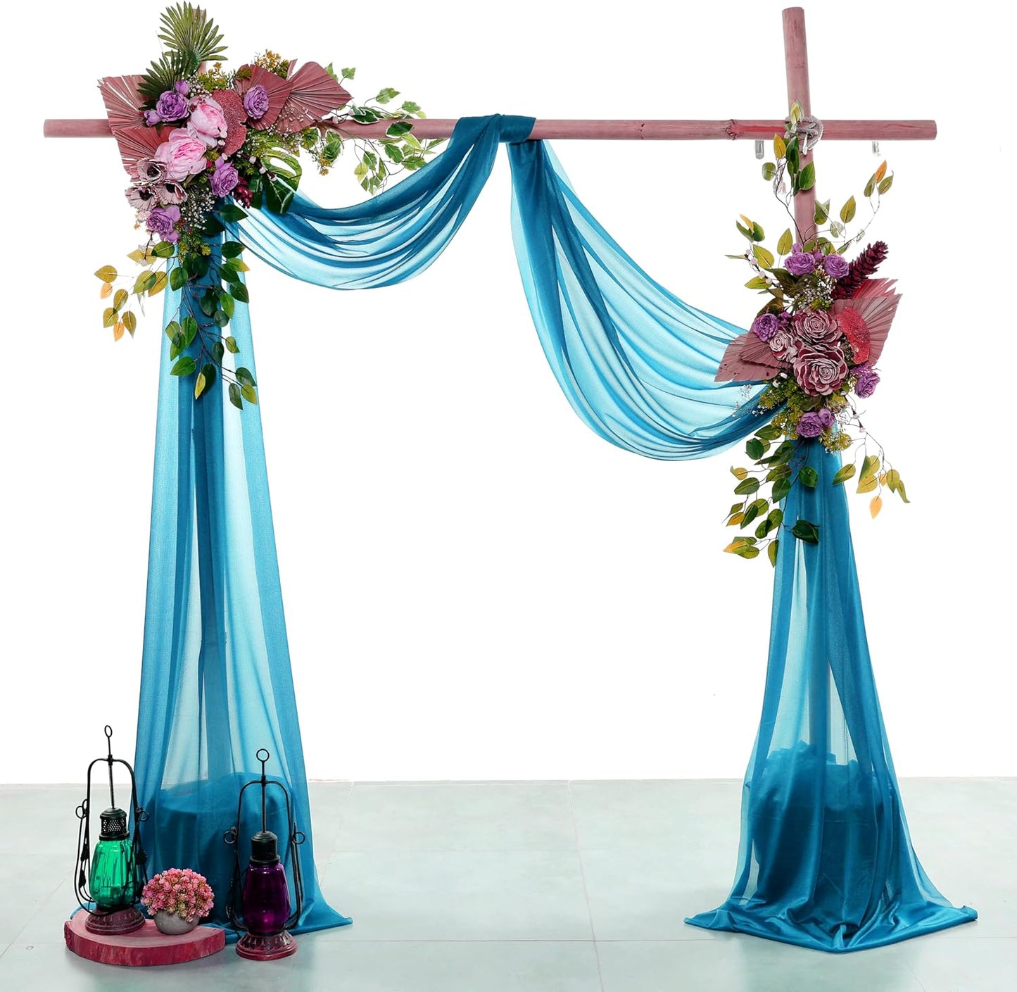 VDS Pack of 2 Panel (30 Inch X 100 Feet) Wedding Arch Draping Fabric Sheer Chiffon Fabric Drapery for Wedding Ceremony Reception Swag Backdrop Canopy Chuppah ARBO Altars Decoration (Dark Teal)