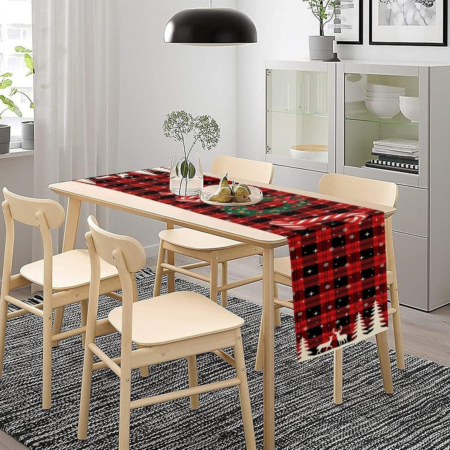 Christmas Table Runner, Red Winter Xmas Holiday Table Cloth Kitchen Dining Table Decoration for Home Party Decor 13x36 Inch