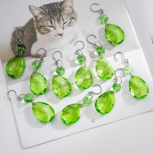 H&D HYALINE & DORA 3Inch Crystal Suncatcher Bauhinia Prisms Pendants 10Pcs Chandelier Crystals Replacement Hanging Sun Catcher Beads for DIY Arts Crafts Decor (Green)