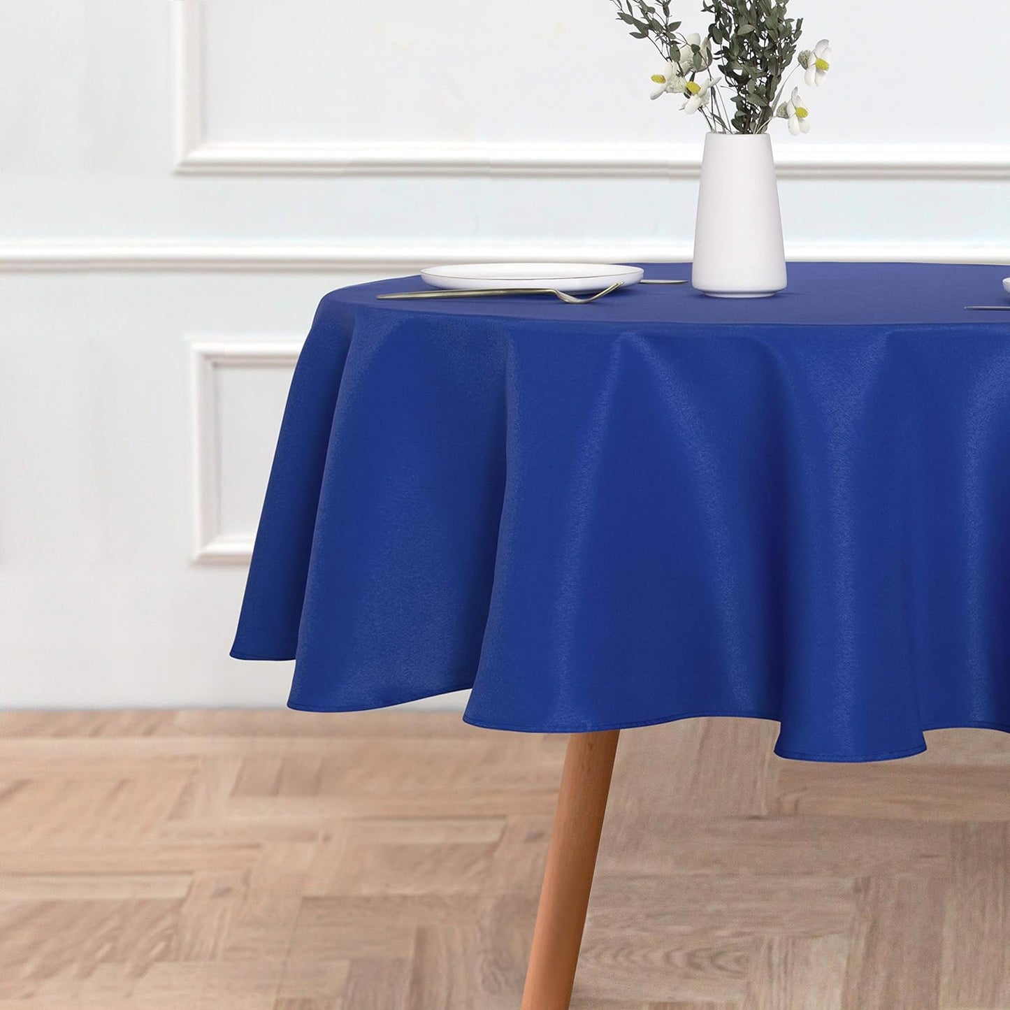 sancua Round Tablecloth - 70 Inch - Water Resistant Spill Proof Washable Polyester Table Cloth Decorative Fabric Table Cover for Dining Tables, Buffet Parties and Camping, Blue