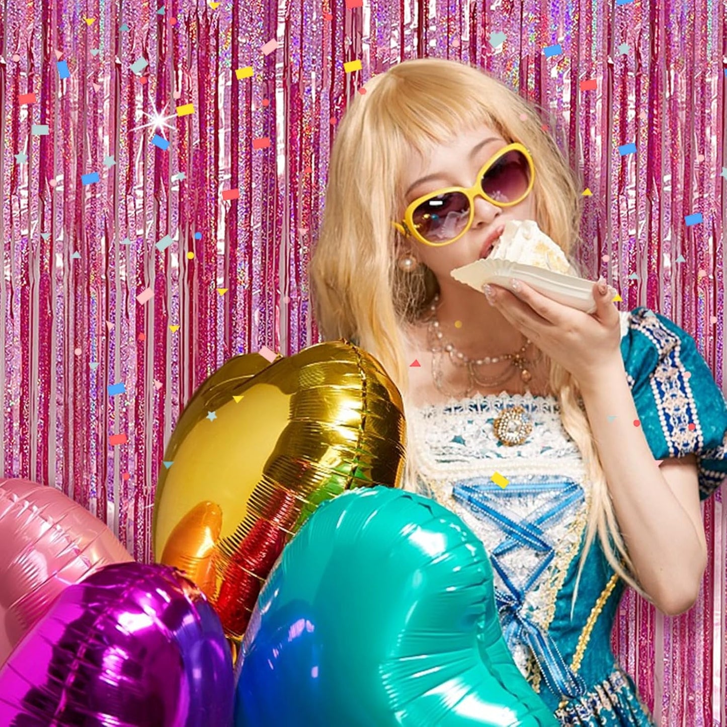 Tinsel Curtain Party Backdrop Pink Birthday Decorations 10 Packs Glitter Foil Fringe Curtain Party Decor Streamers Photo Booth for Birthday Christmas Wedding Halloween Graduation Decorations