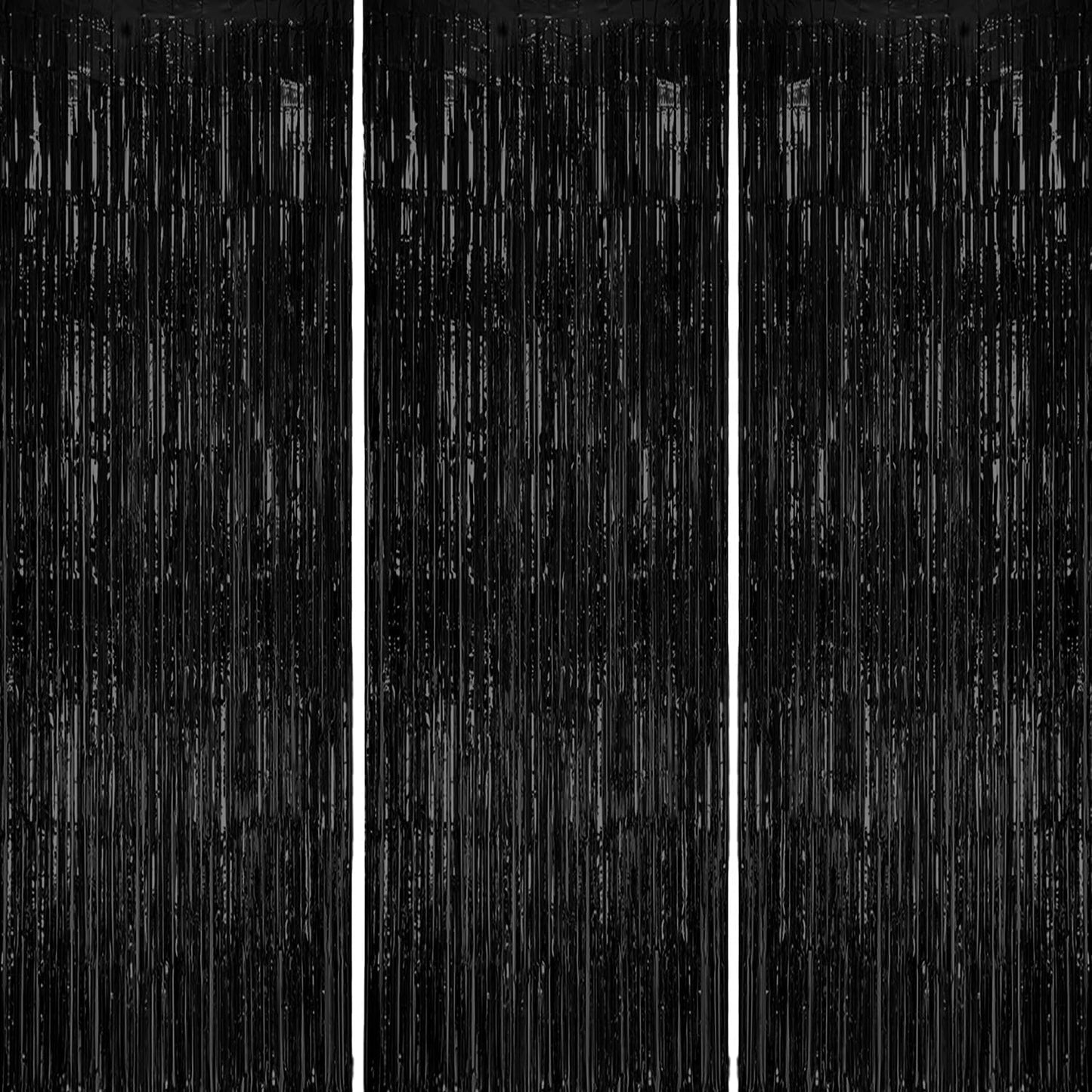 3 Pack Foil Fringe Backdrop - Black Shiny Tinsel Curtains for Party Decoration/Photo Booth Props - 3.3x8.2 FT Metallic Foil Backdrop for Birthday, Wedding, Graduation, Christmas.