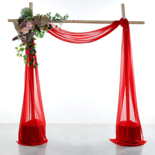 VDS Pack of 2 Panel (30 Inch X 50 Feet) Wedding Arch Draping Fabric Sheer Chiffon Fabric Drapery for Wedding Ceremony Reception Swag Backdrop Canopy Chuppah ARBO Altars Decoration (Red)
