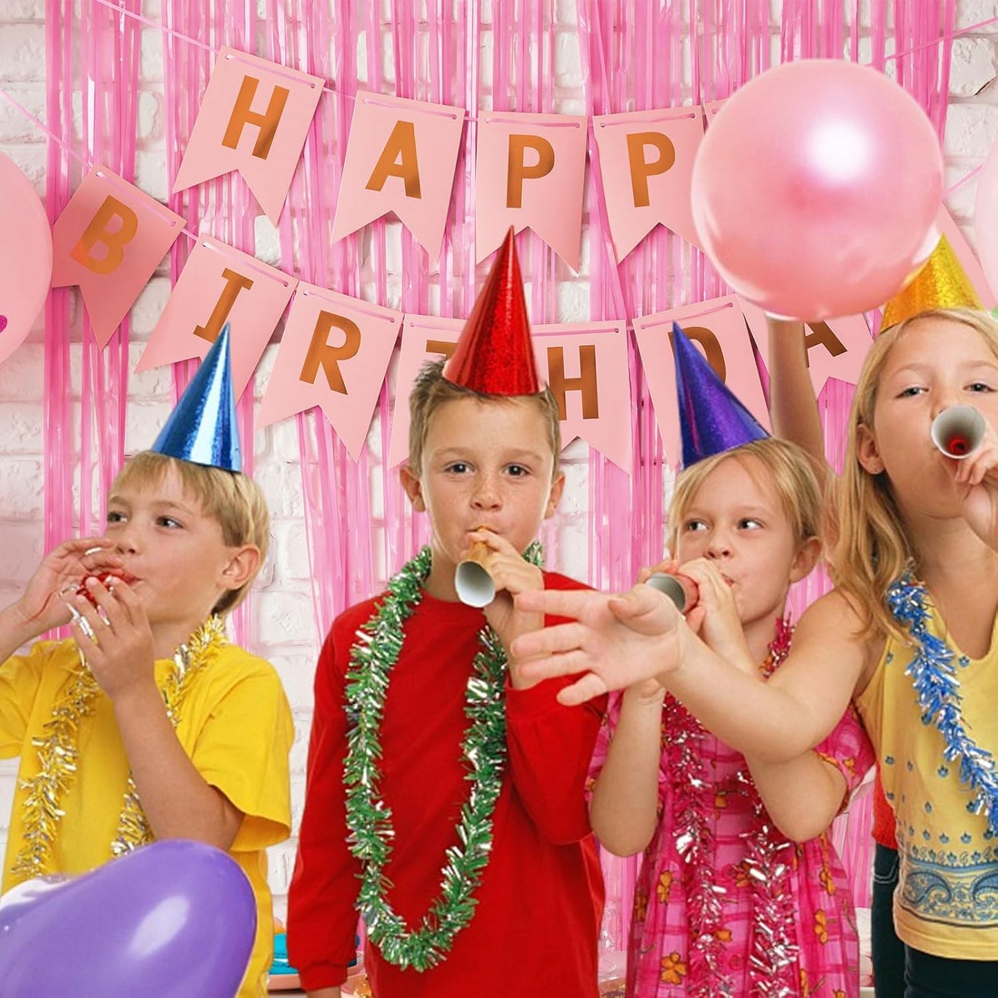 5 Pack Pink Tinsel Curtain Foil Fringe Birthday Graduation Party Decorations Photo Booth Streamer Backdrop