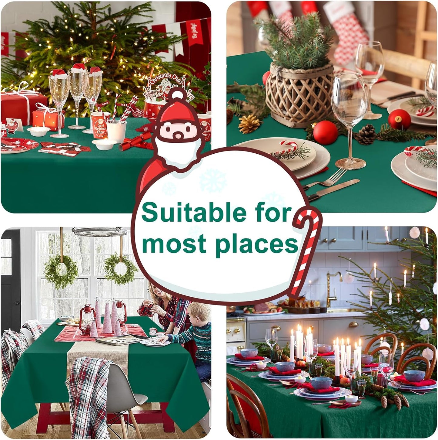 Hiasan Square Tablecloth - Waterproof and Spillproof Washable Fabric Table Cloth for Dining Room Kitchen, Emerald Green, 70 x 70 Inch