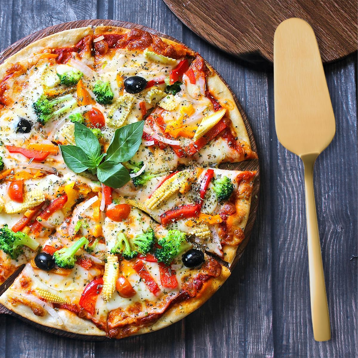 Cake Knife and Server Set with 6 Cake Forks Heavy Duty Thickened 18/0 Stainless Steel Pie Spatula with Comfortable Handle Cake Cutting Set for Wedding (Gold)